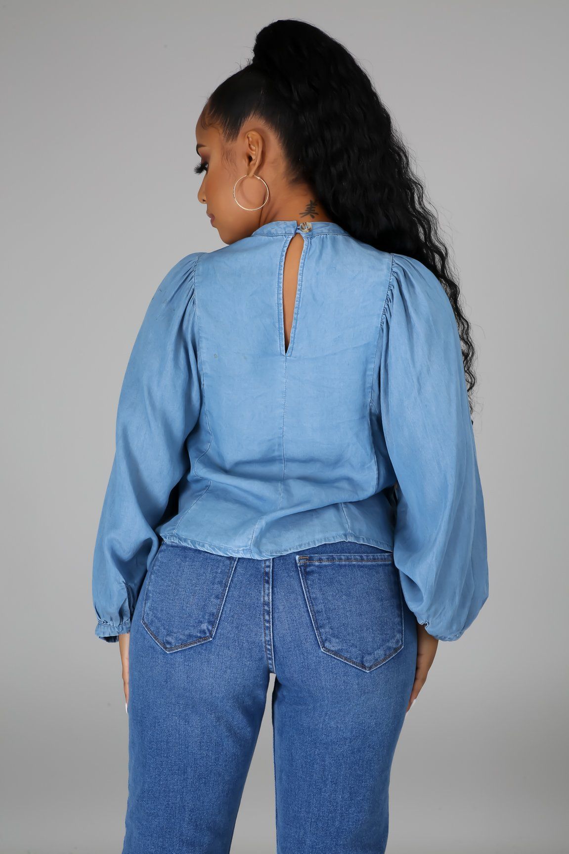 Celine Long Sleeves Denim Blouse - MY SEXY STYLES