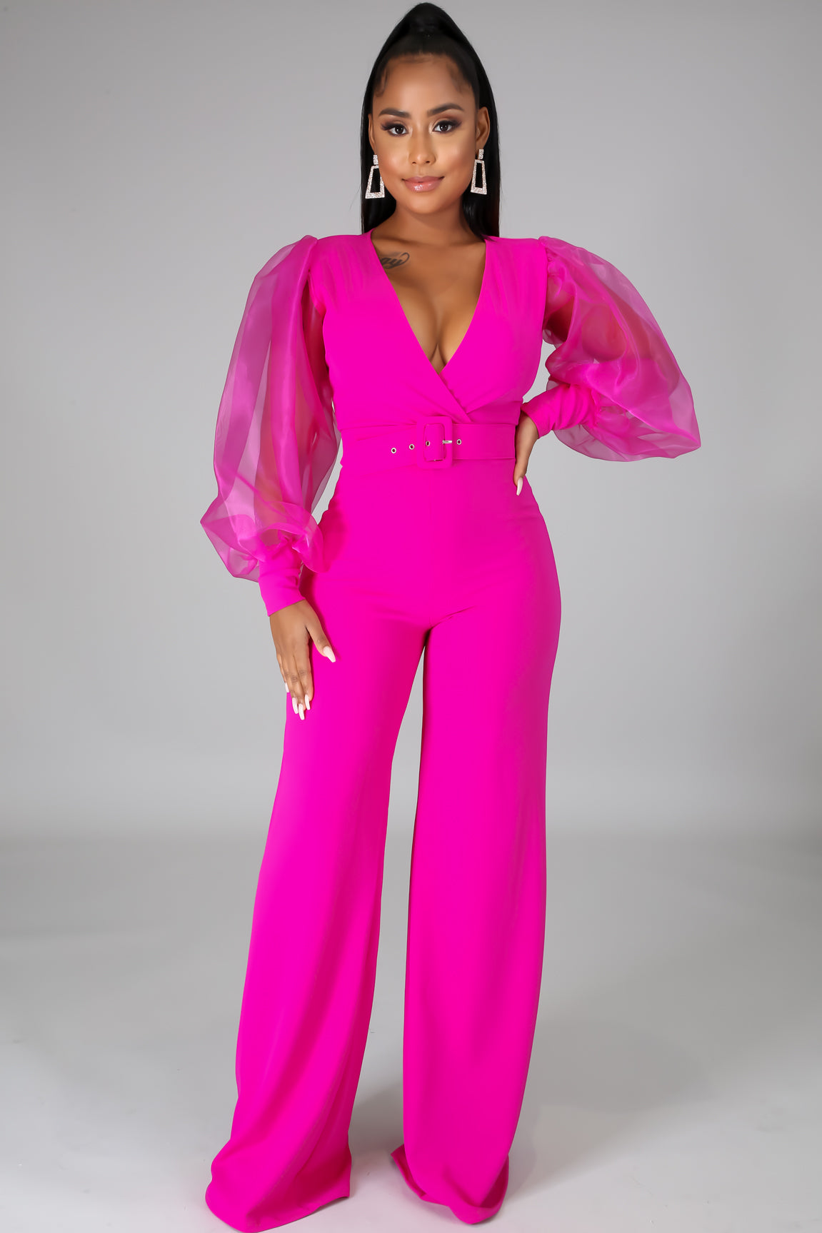 Parker Elegant Belted Plunging Jumpsuit - MY SEXY STYLES