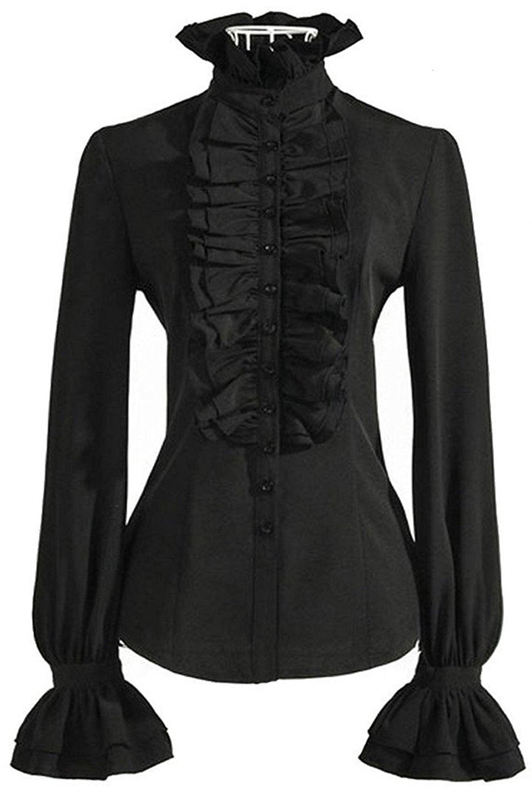 Stand-Up Ruffled Collar Buttoned Down Long Sleeves Shirt - MY SEXY STYLES