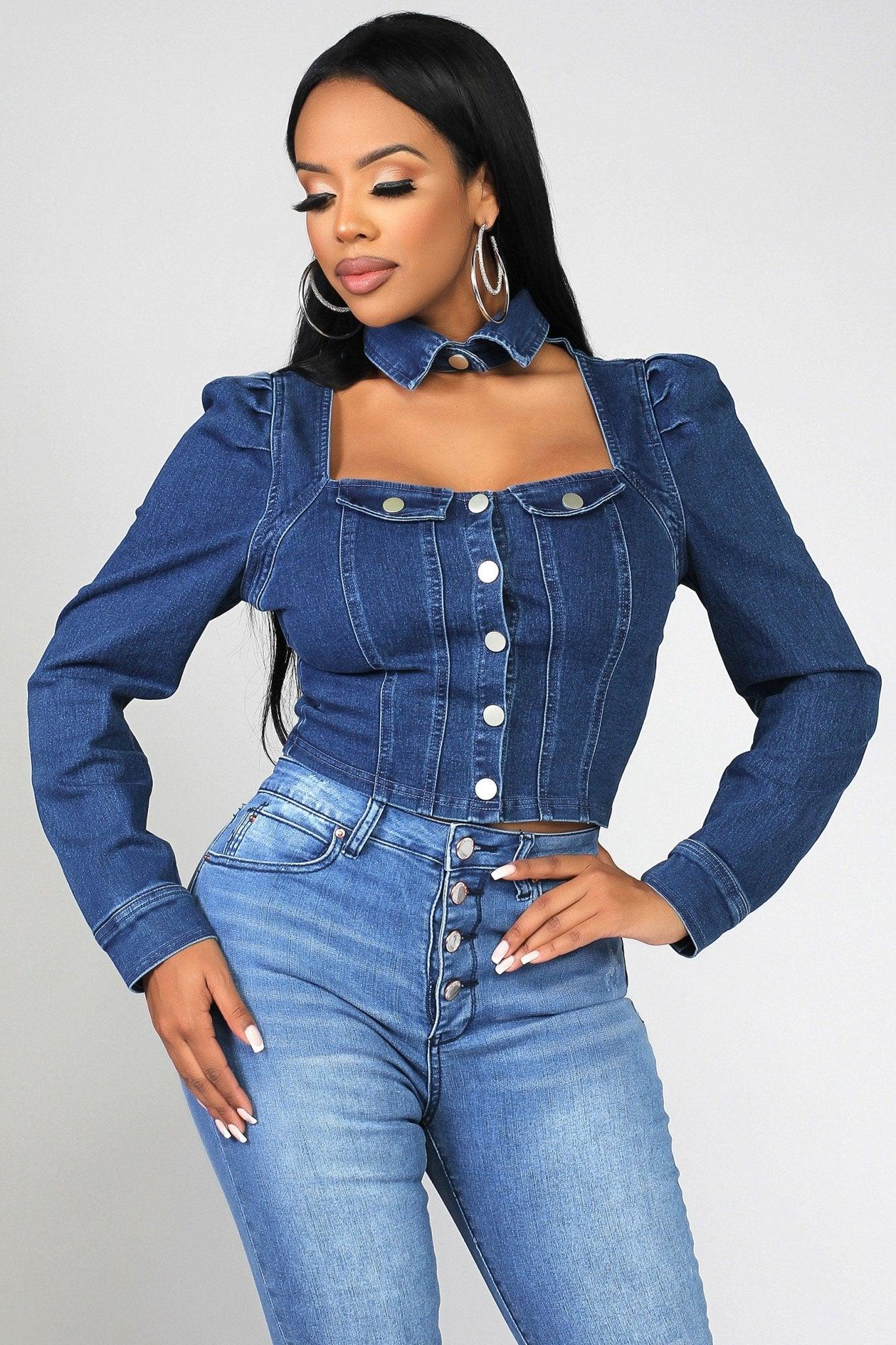 Denim Long Sleeve Tops