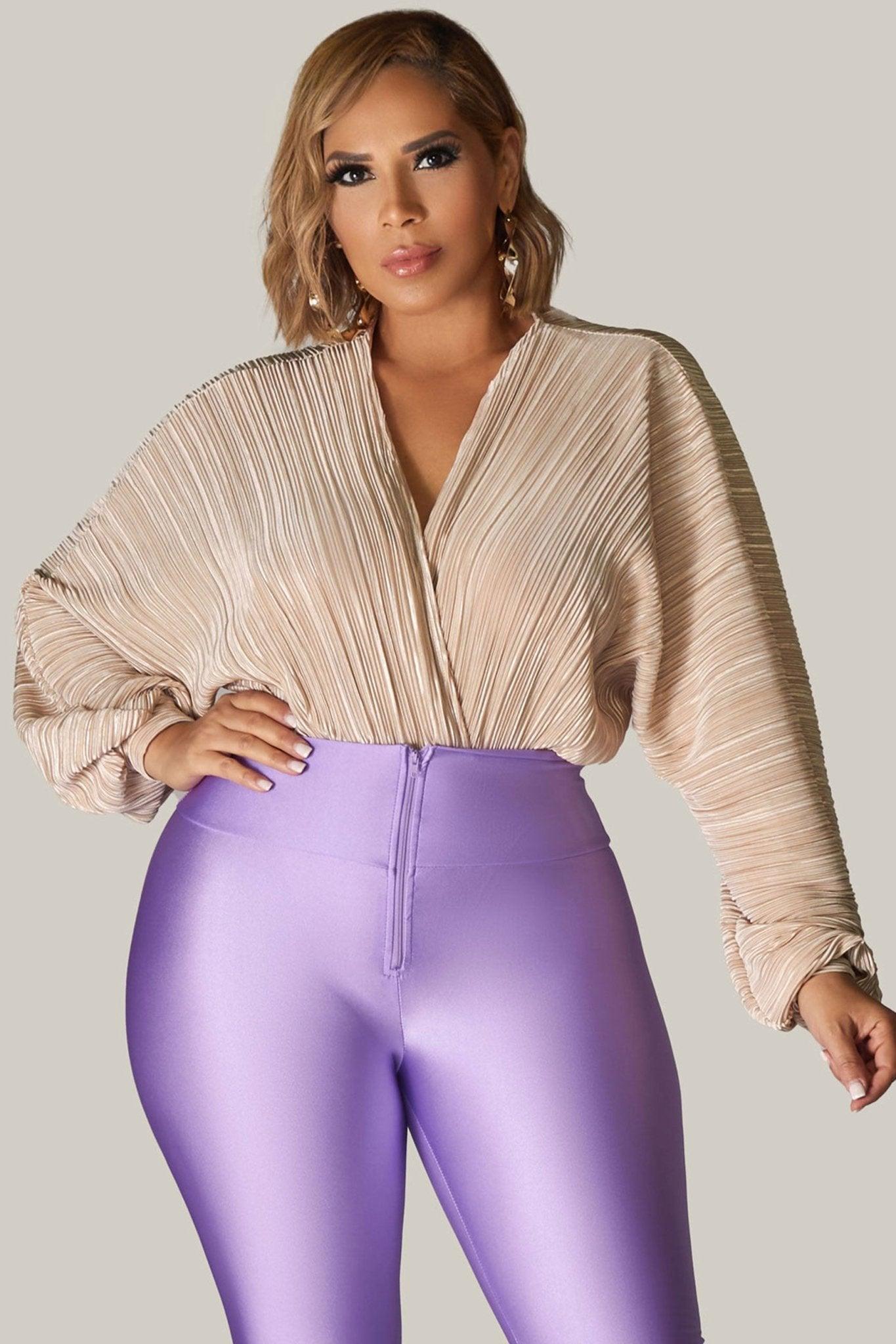 Long Sleeve Pleated Bodysuit