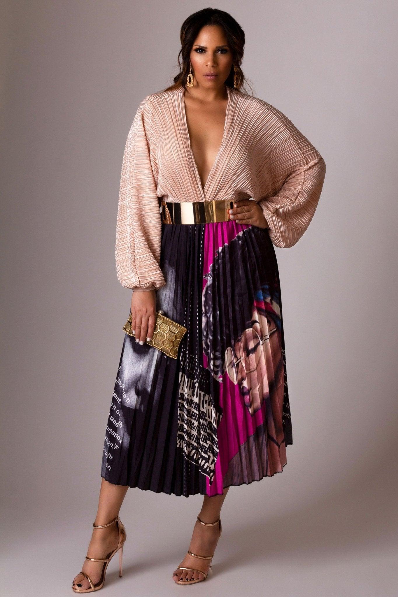 Addison Long Sleeves Pleated Bodysuit in Misty Rose - MY SEXY STYLES