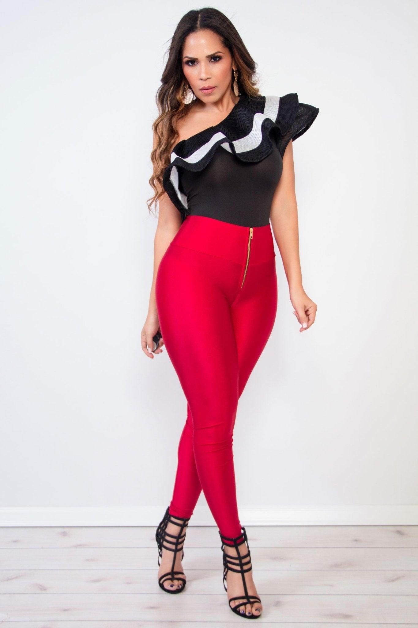 One Shoulder Ruffled Bodysuit