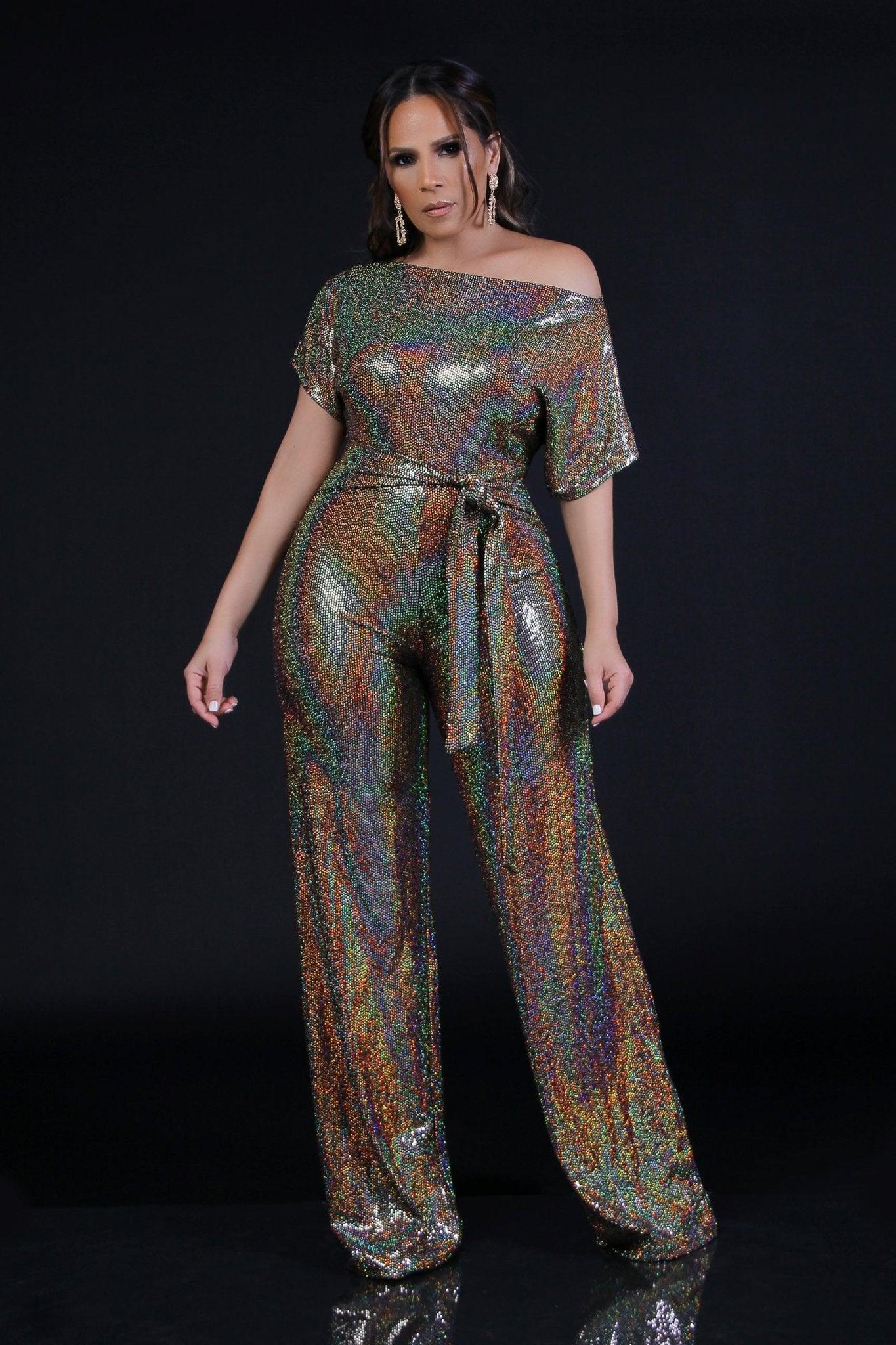 Adella One Shoulder Off Metallic Jumpsuit - MY SEXY STYLES