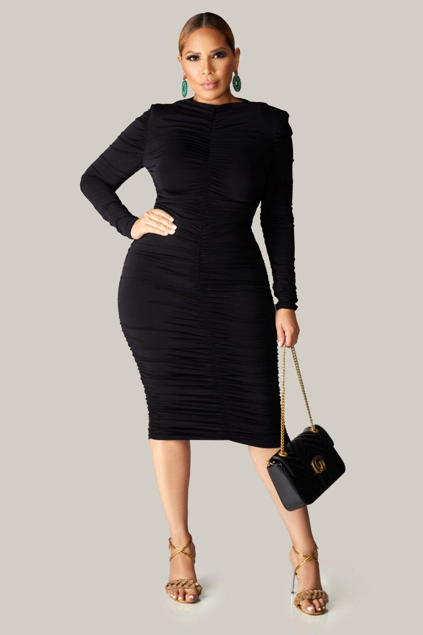 Aisha Ruched Long Sleeves Midi Dress - MY SEXY STYLES
