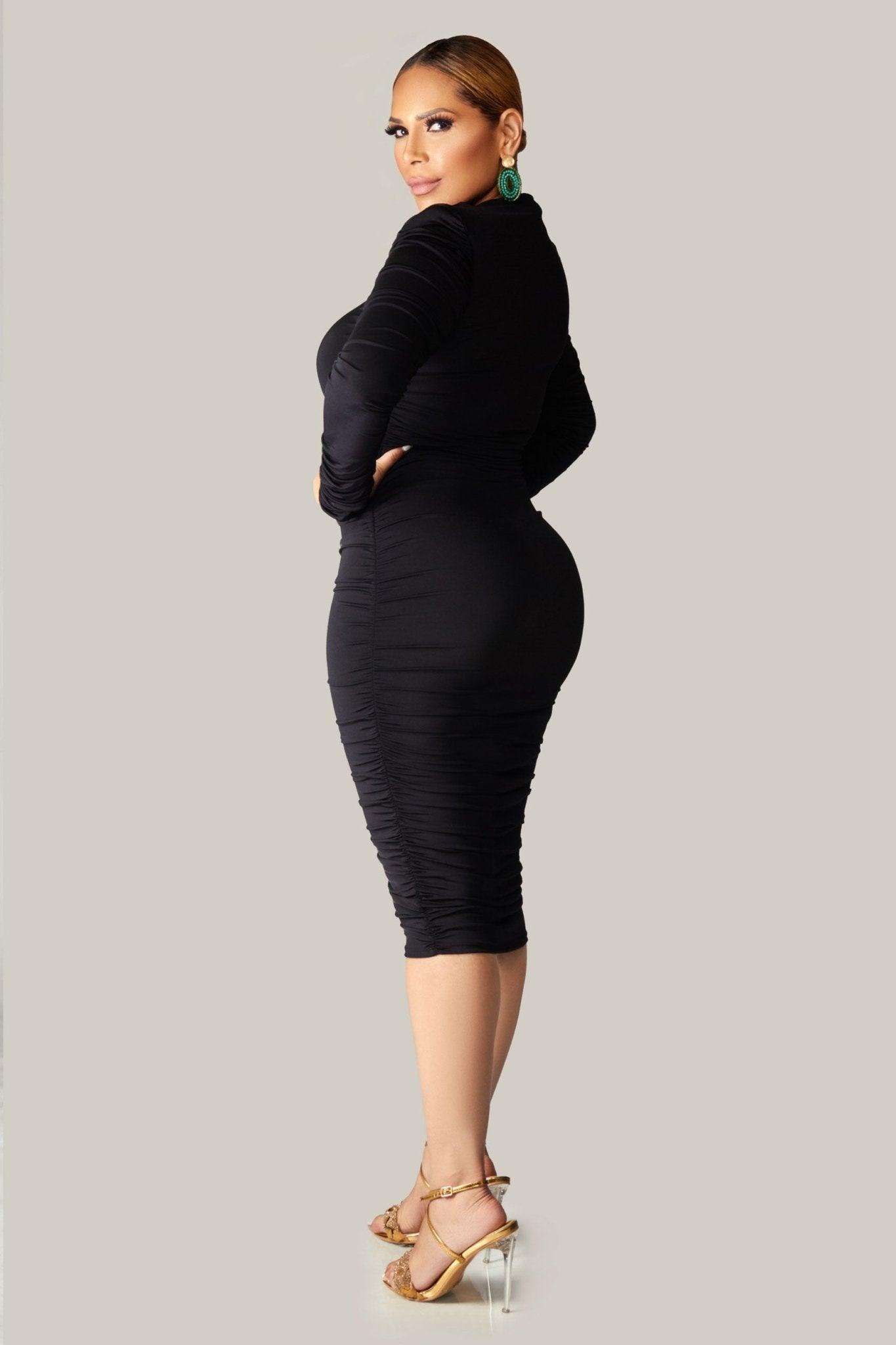 Aisha Ruched Long Sleeves Midi Dress - MY SEXY STYLES