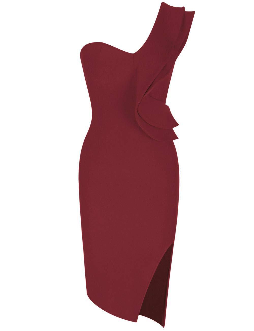 Aitana One Shoulder Sleeveless Knee Length Side Split Fashion Bandage Dress - MY SEXY STYLES