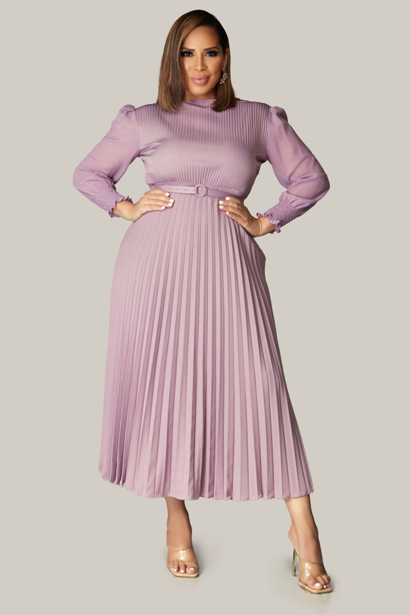 Alena Pleated Belted Dress - MY SEXY STYLES