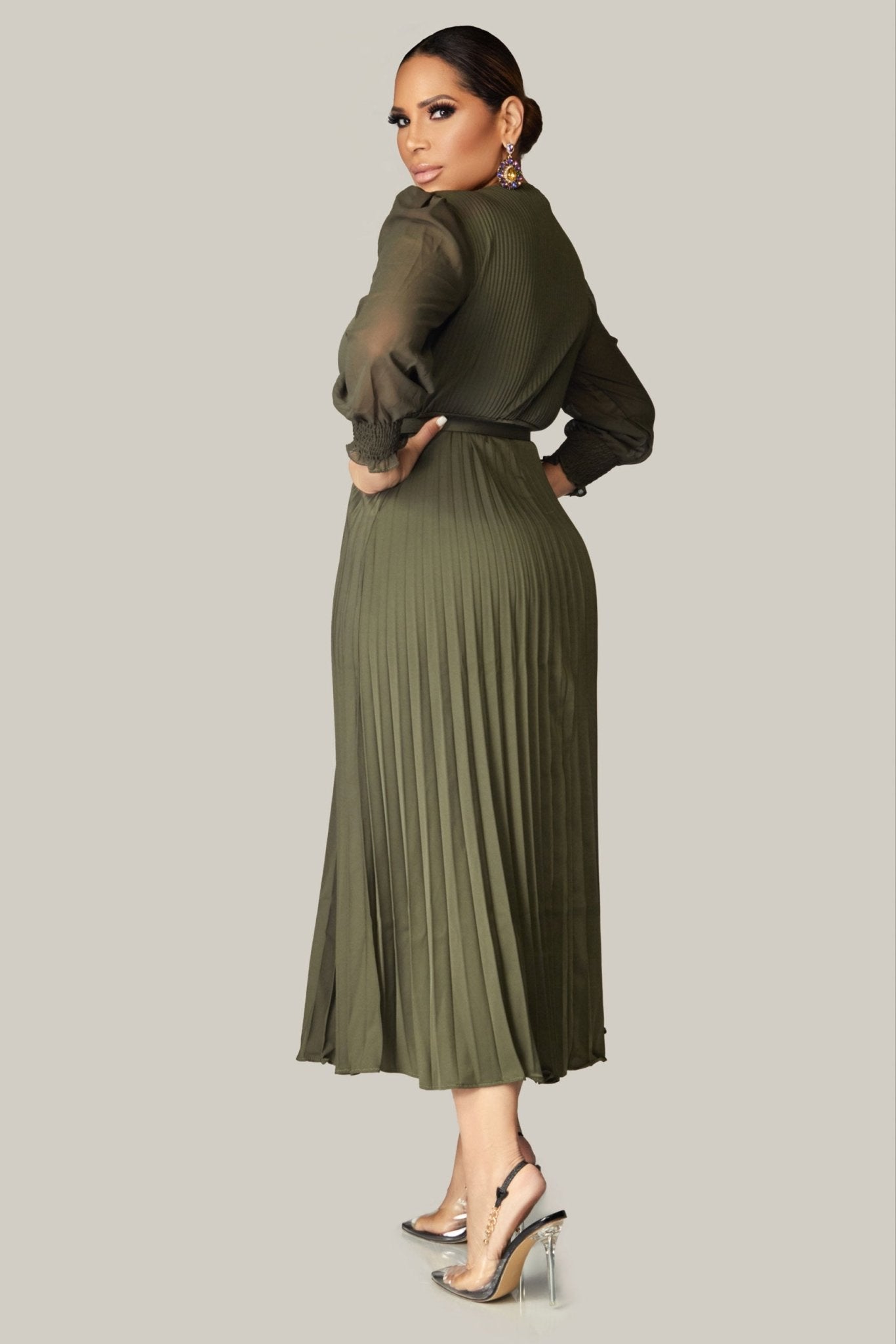 Alena Pleated Belted Dress - MY SEXY STYLES