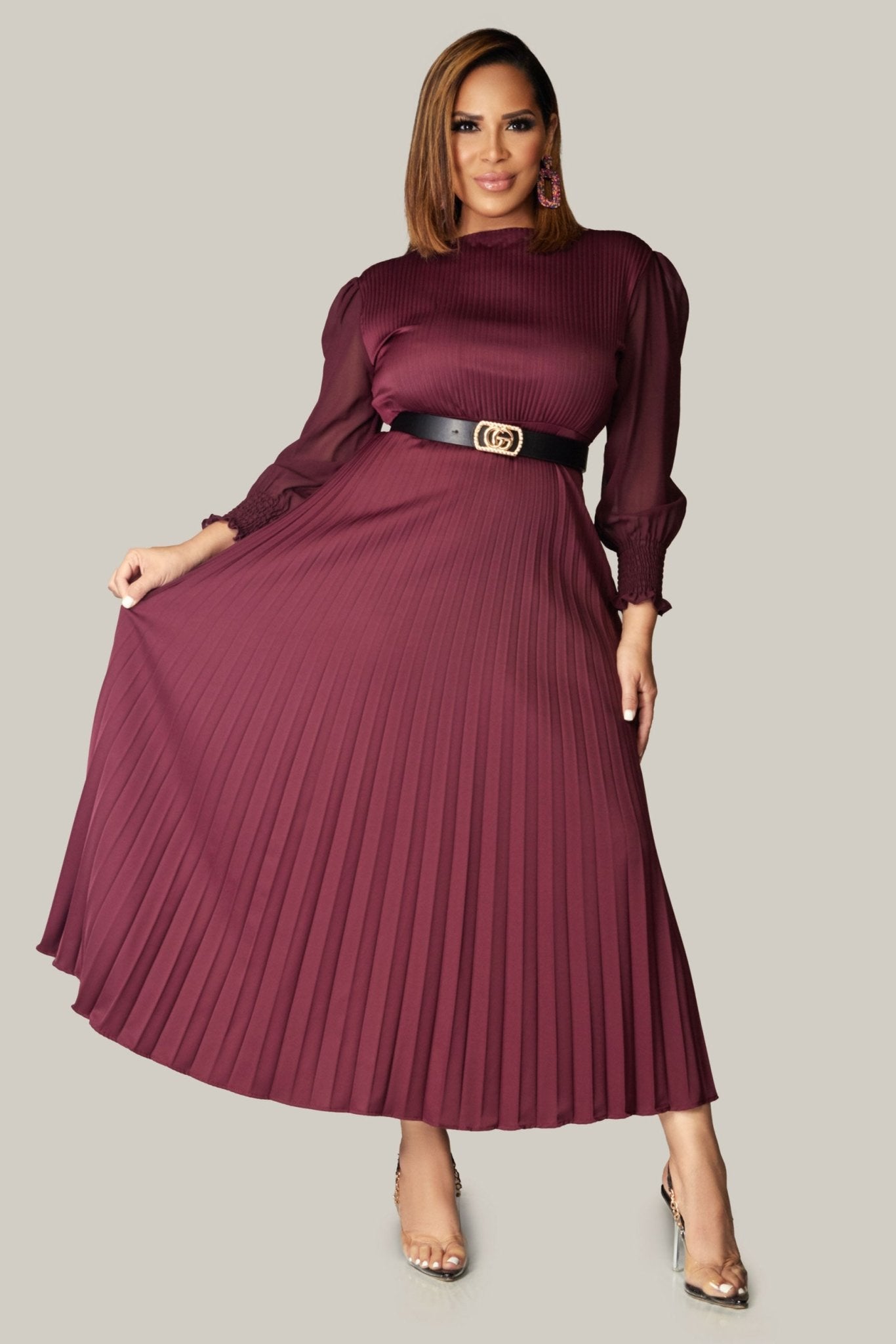Alena Pleated Belted Dress - MY SEXY STYLES