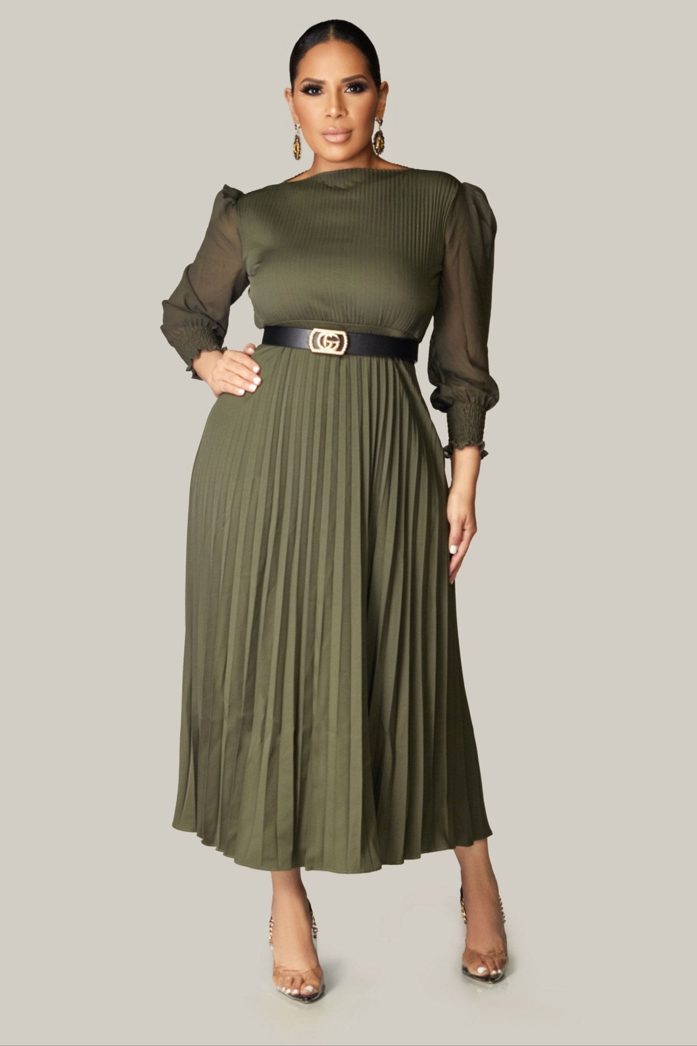 Alena Pleated Belted Dress - MY SEXY STYLES