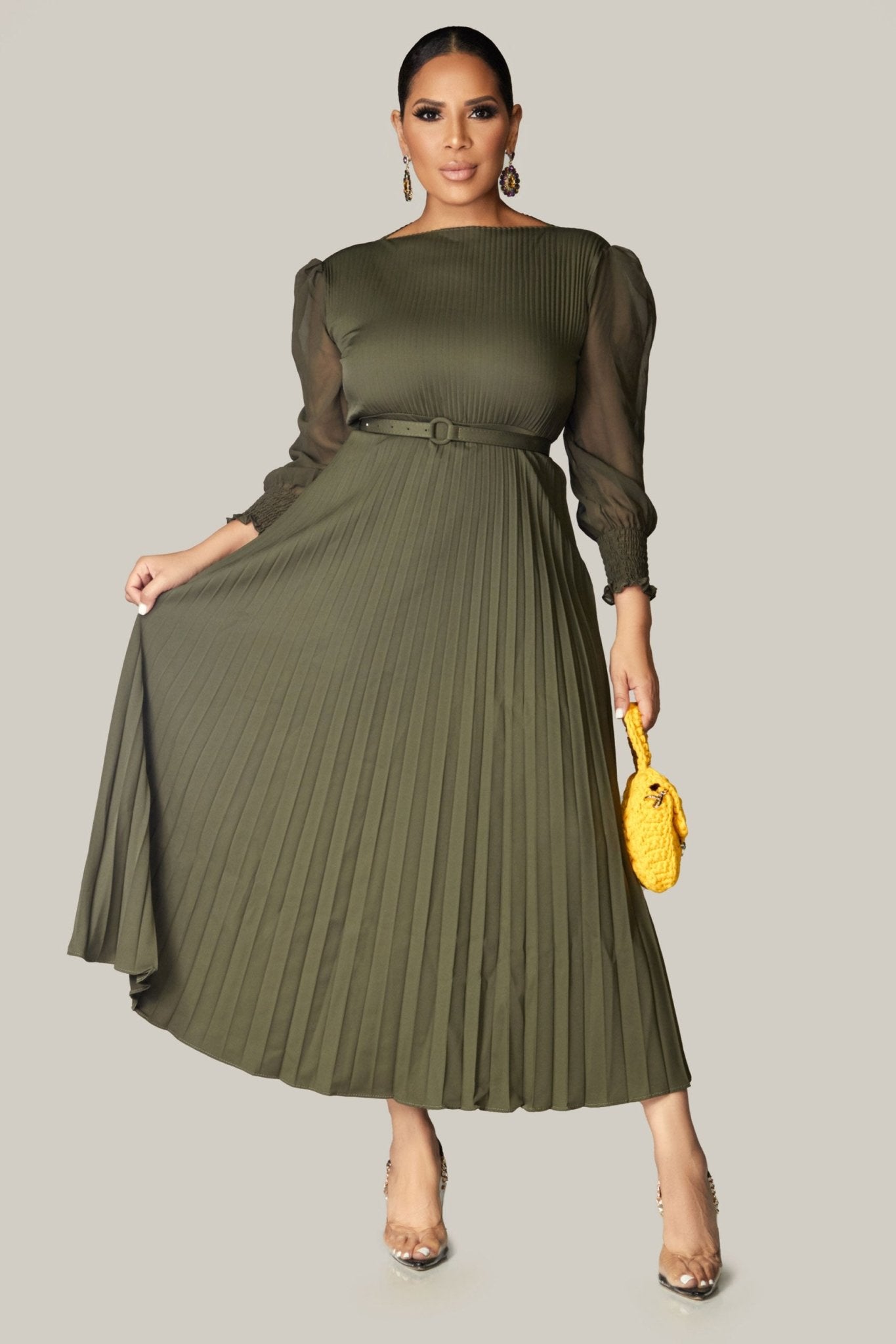 Alena Pleated Belted Dress - MY SEXY STYLES