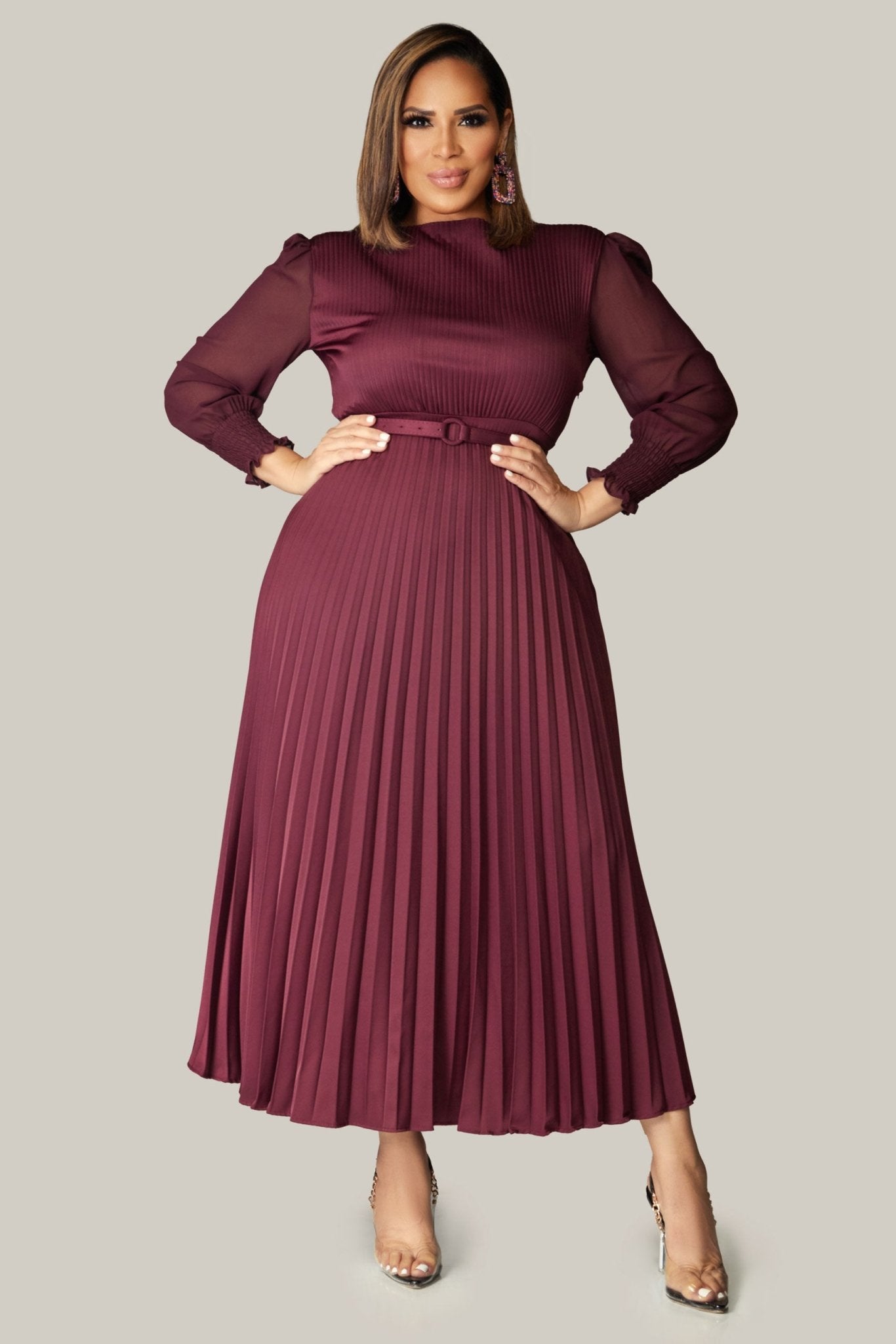 Alena Pleated Belted Dress - MY SEXY STYLES