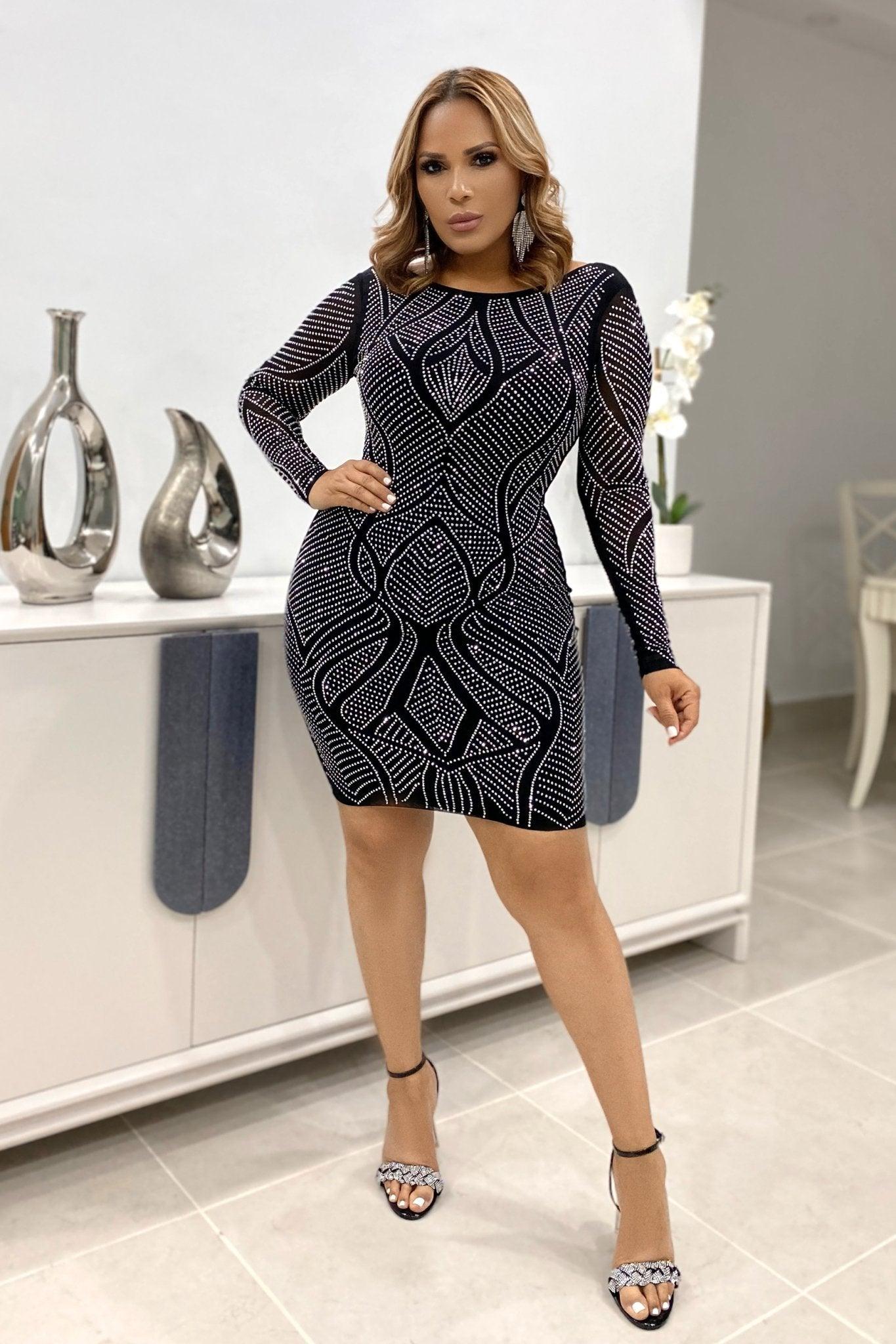 Anell Rhinestone Mini Dress - MY SEXY STYLES