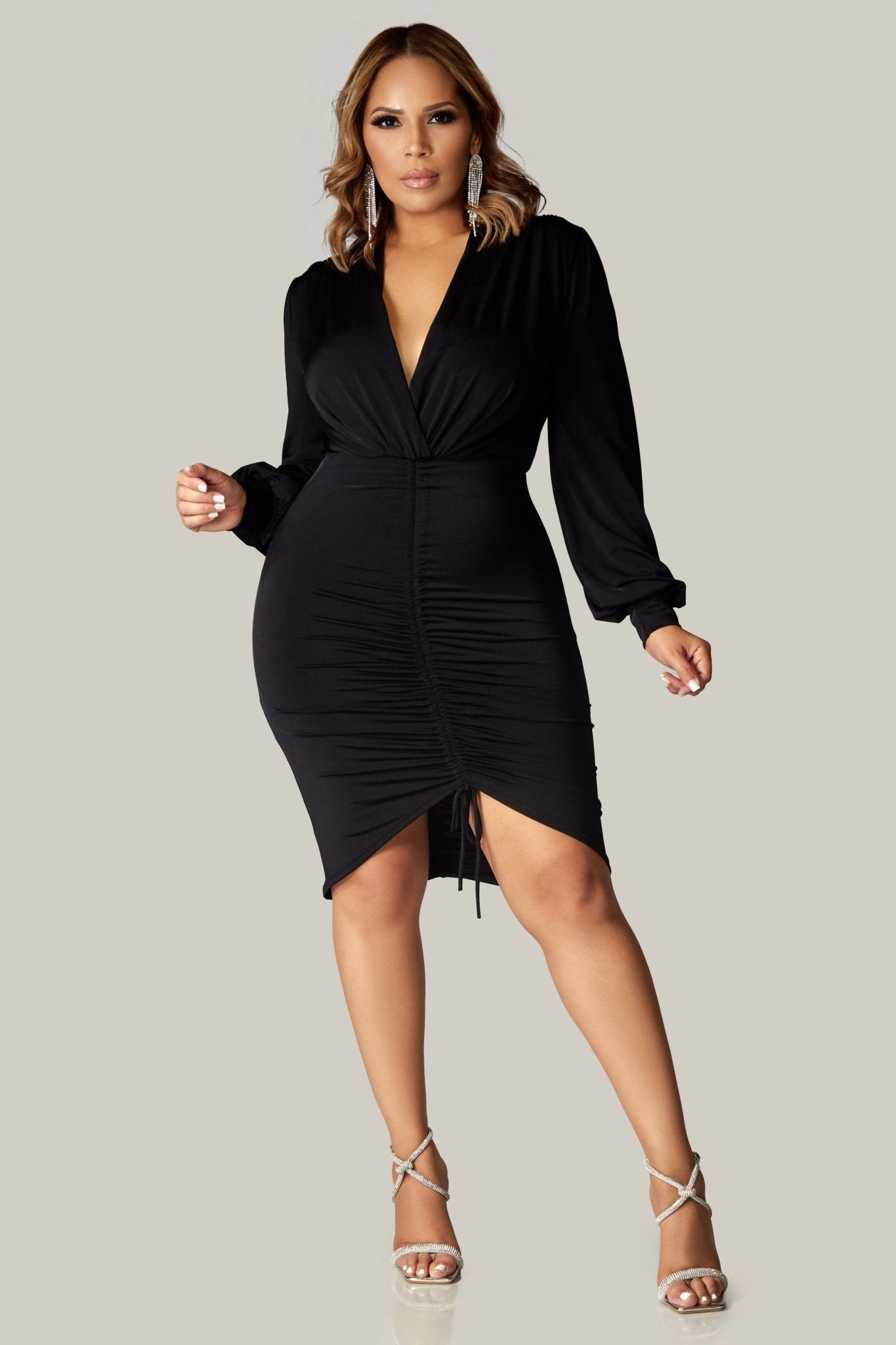 Azalea Ruched Front Long Sleeves Dress - MY SEXY STYLES