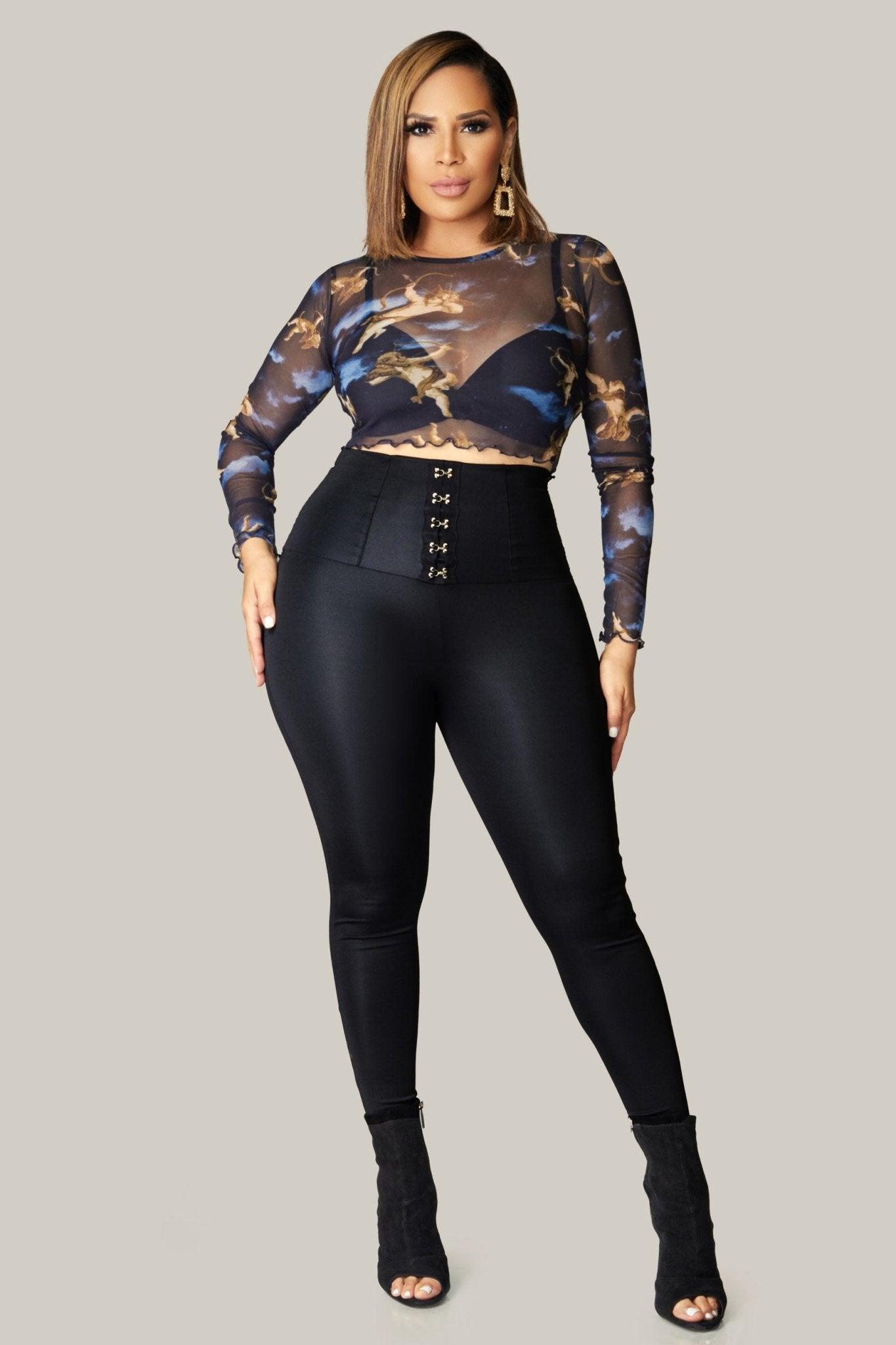 Cupid Long Sleeve Angel Printed Mesh Crop Top - MY SEXY STYLES