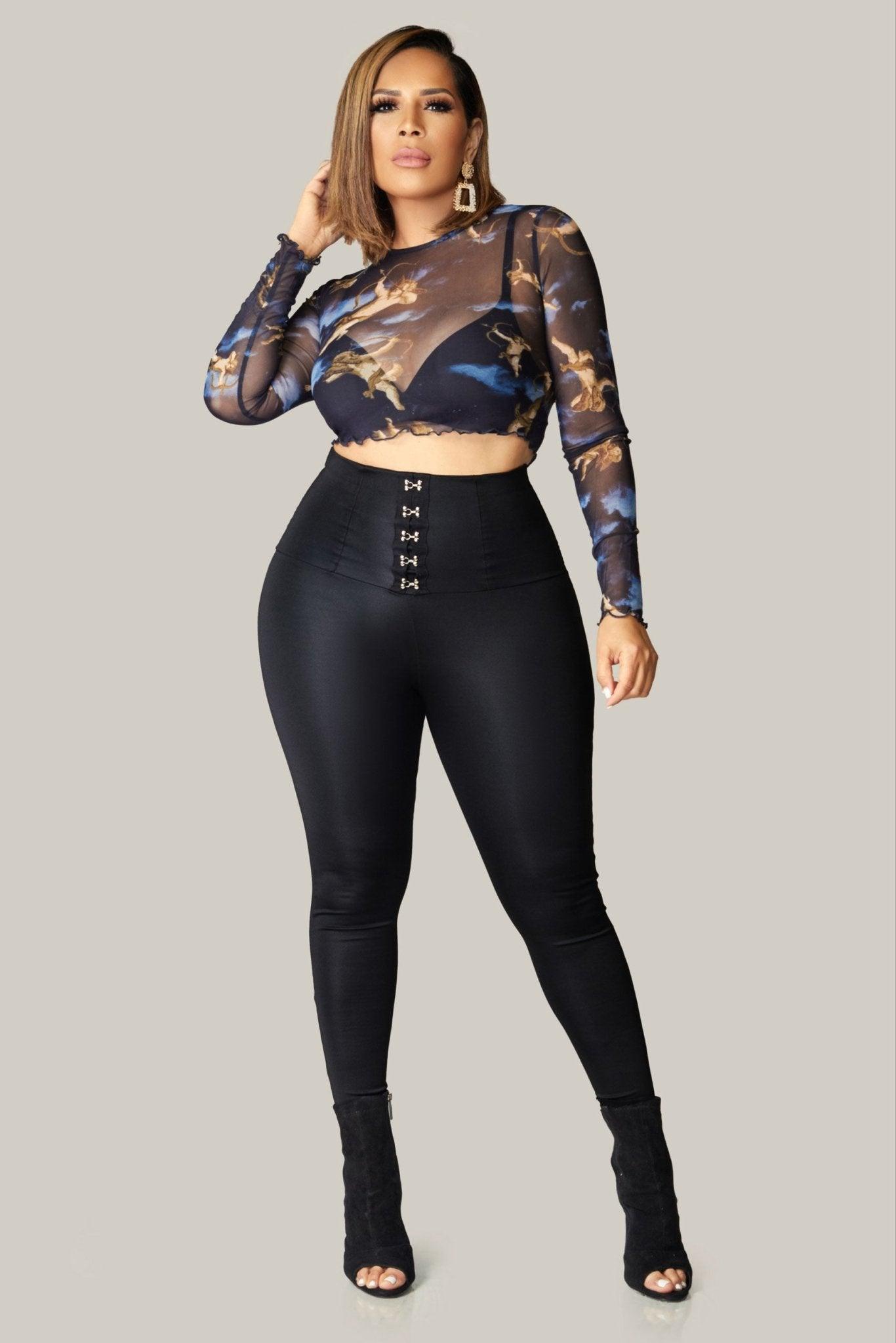 Cupid Long Sleeve Angel Printed Mesh Crop Top - MY SEXY STYLES