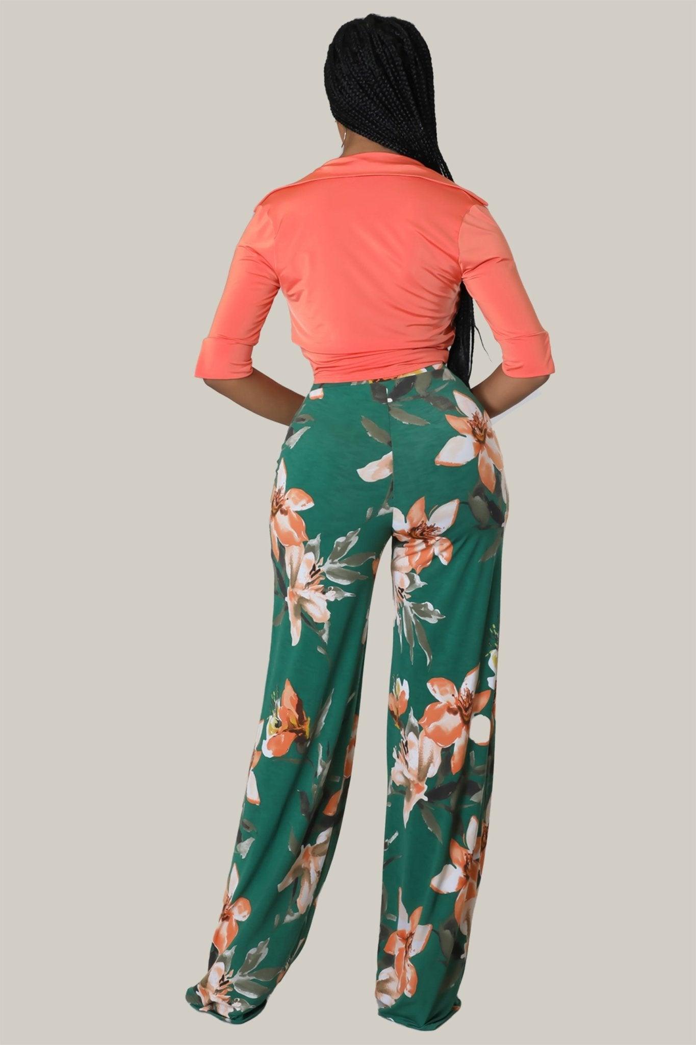 Everlee Floral Print 2 PC High Waist Pants Set - MY SEXY STYLES