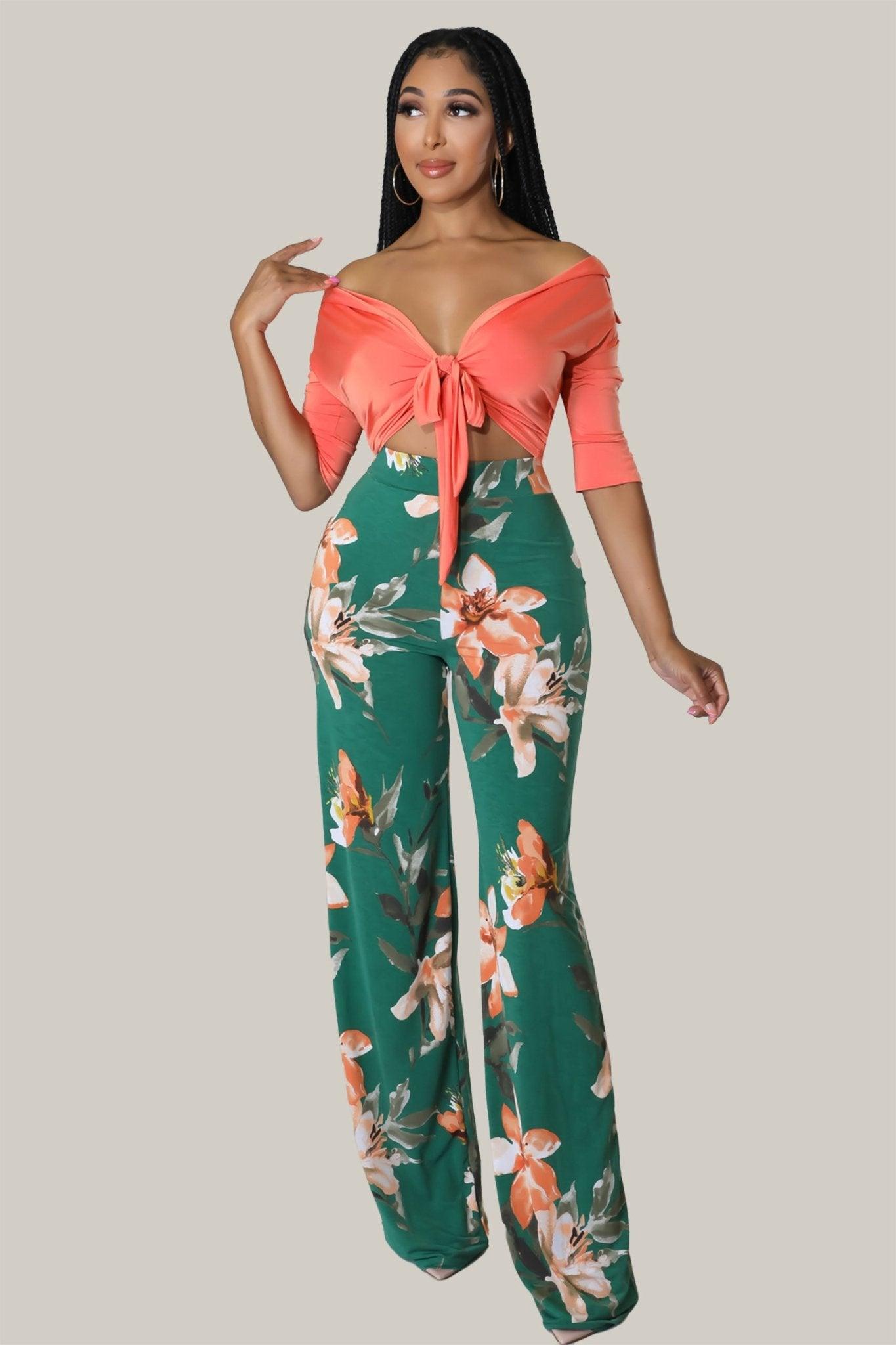 Everlee Floral Print 2 PC High Waist Pants Set - MY SEXY STYLES
