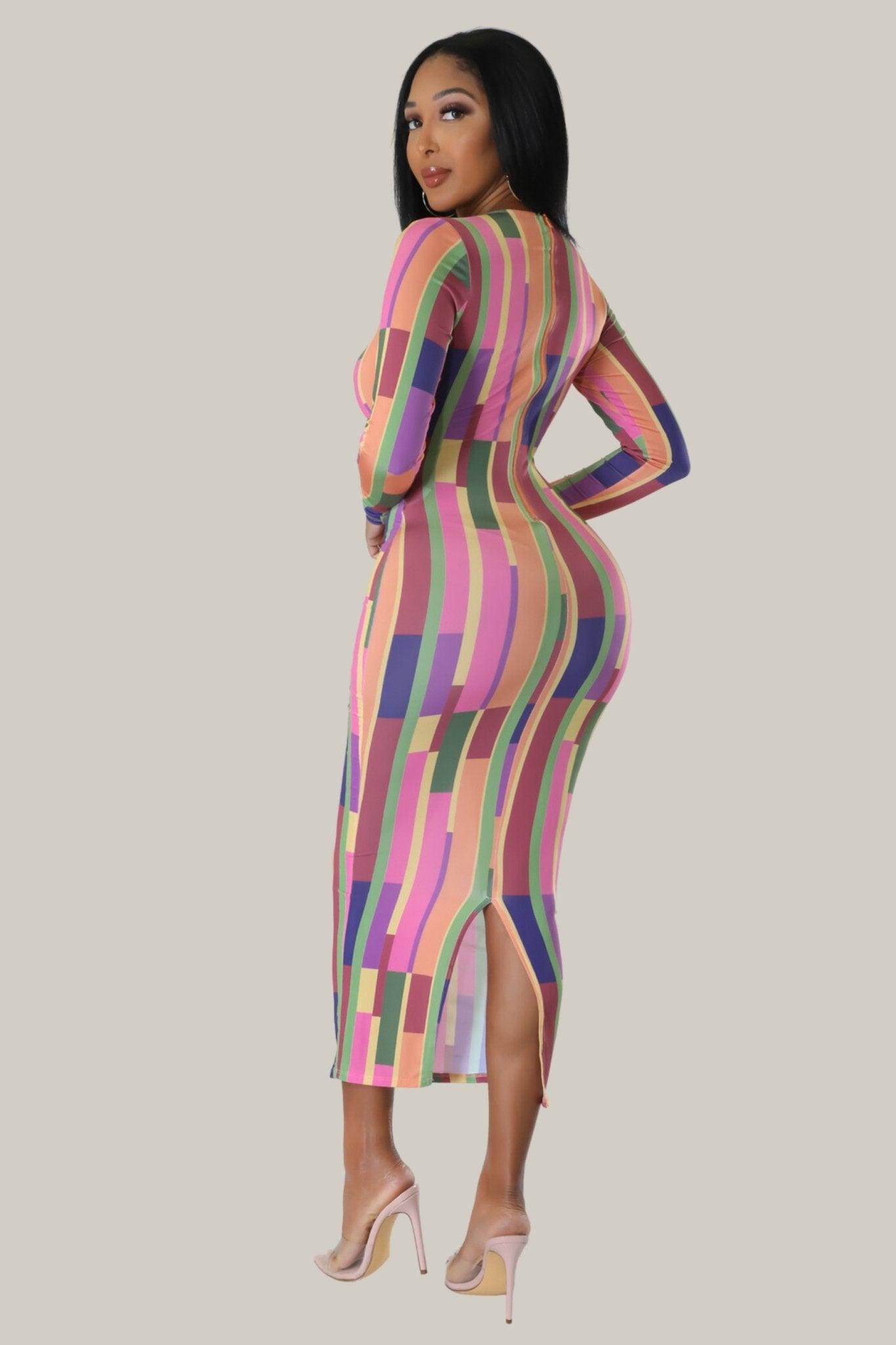 Gemma Geometric Multicolor Print Midi Dress - MY SEXY STYLES