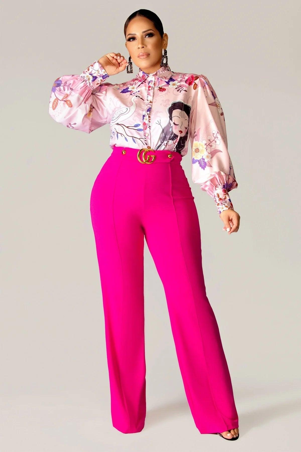 Gina Oversized CG Buckle High Waist Pants - MY SEXY STYLES