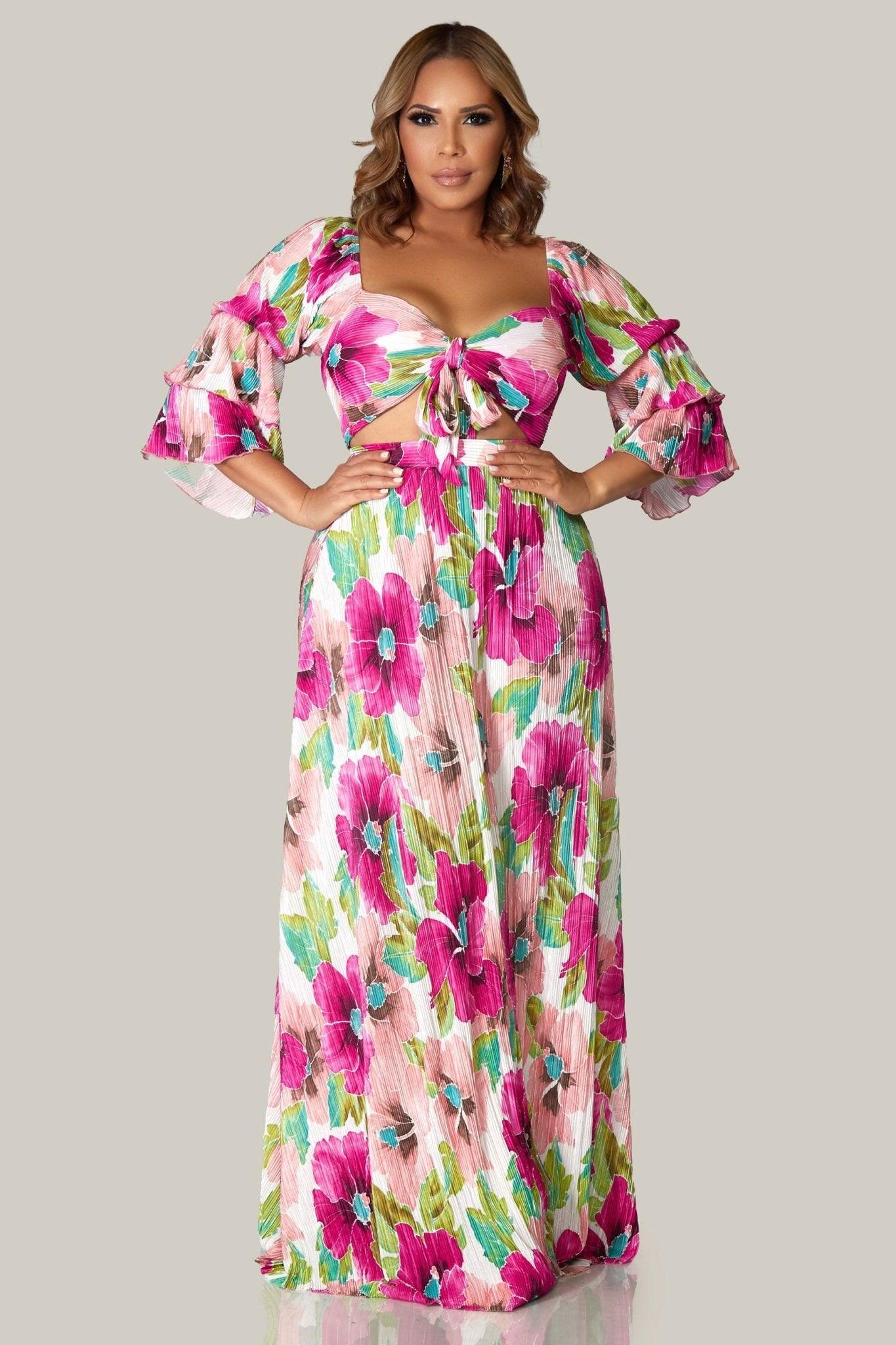 Jazlyn Floral Crop Top and Maxi Skirt Set - MY SEXY STYLES