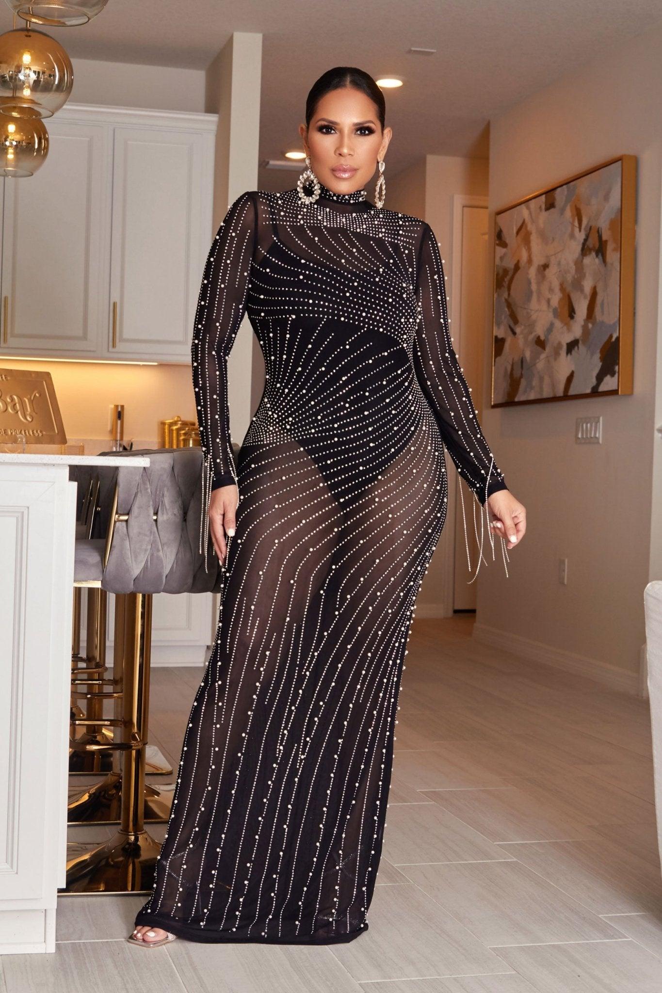 Jeannette Rhinestone Mesh Maxi Dress - MY SEXY STYLES