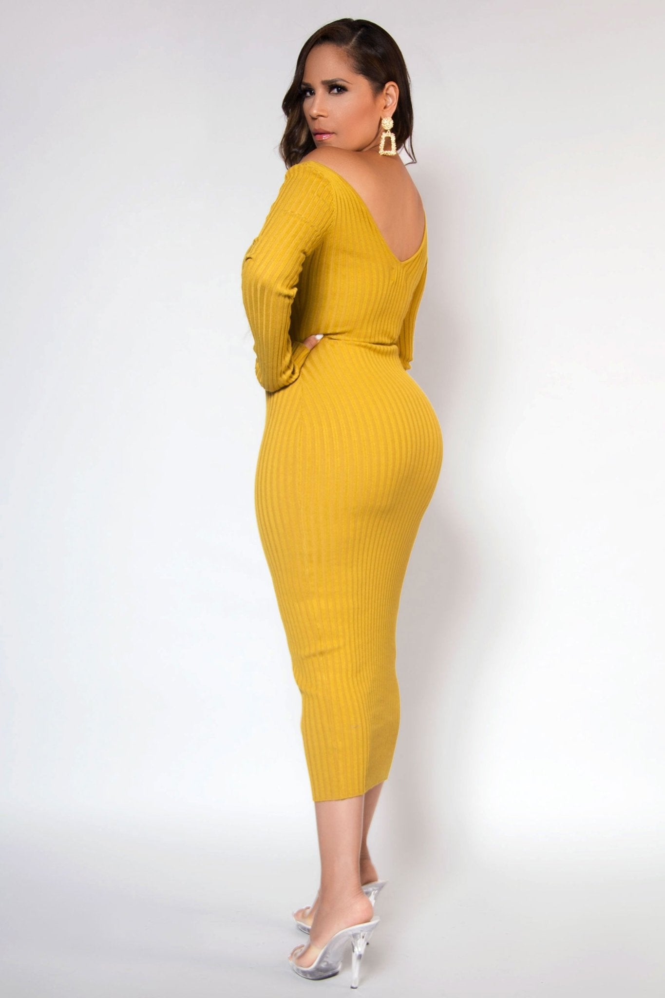 Kara Knit Sweater Long Sleeves Bodycon Midi Pencil Dress - MY SEXY STYLES