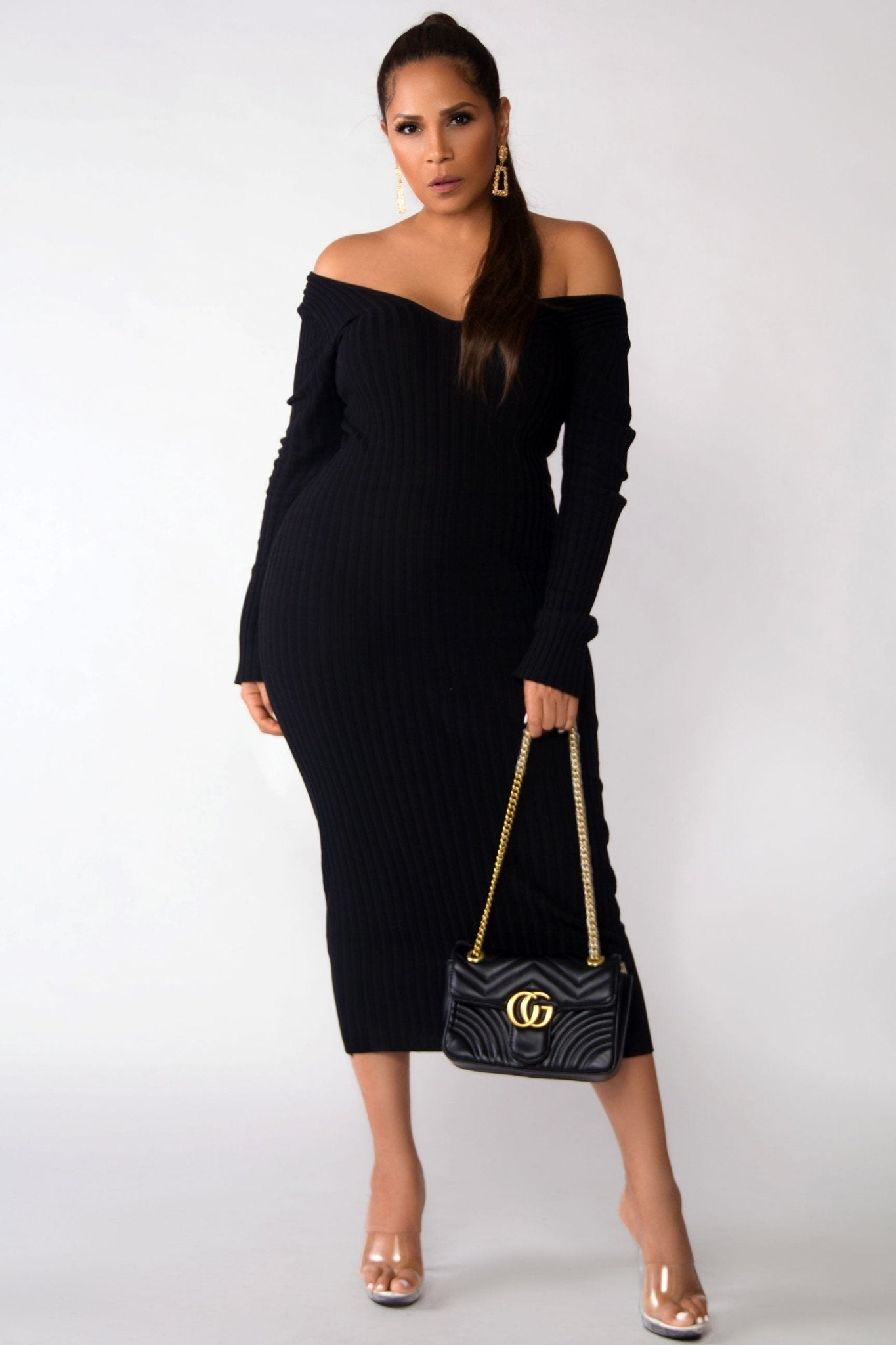 Kara Knit Sweater Long Sleeves Bodycon Midi Pencil Dress - MY SEXY STYLES