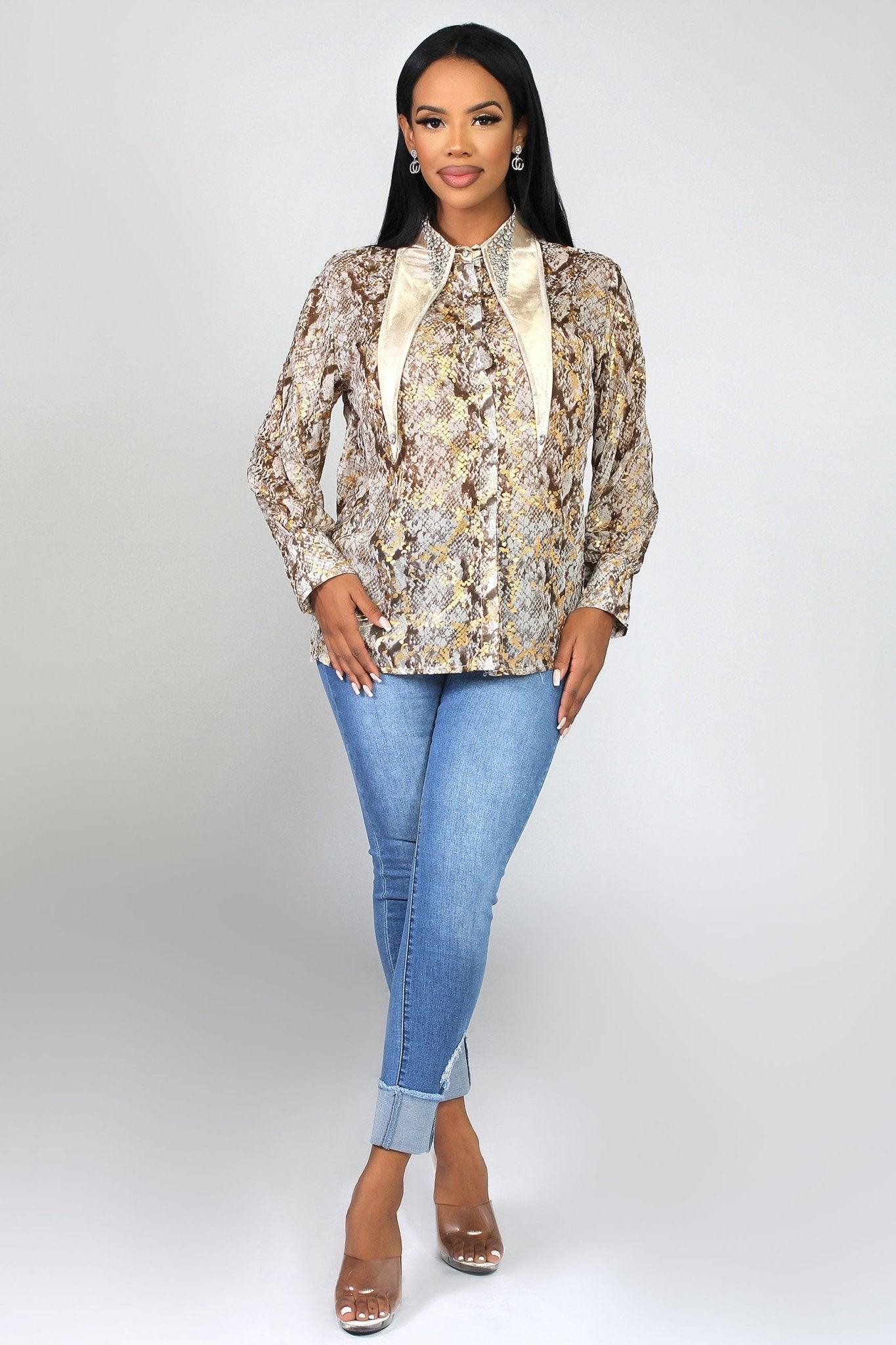 Keyla Studded Collar Blouse - MY SEXY STYLES