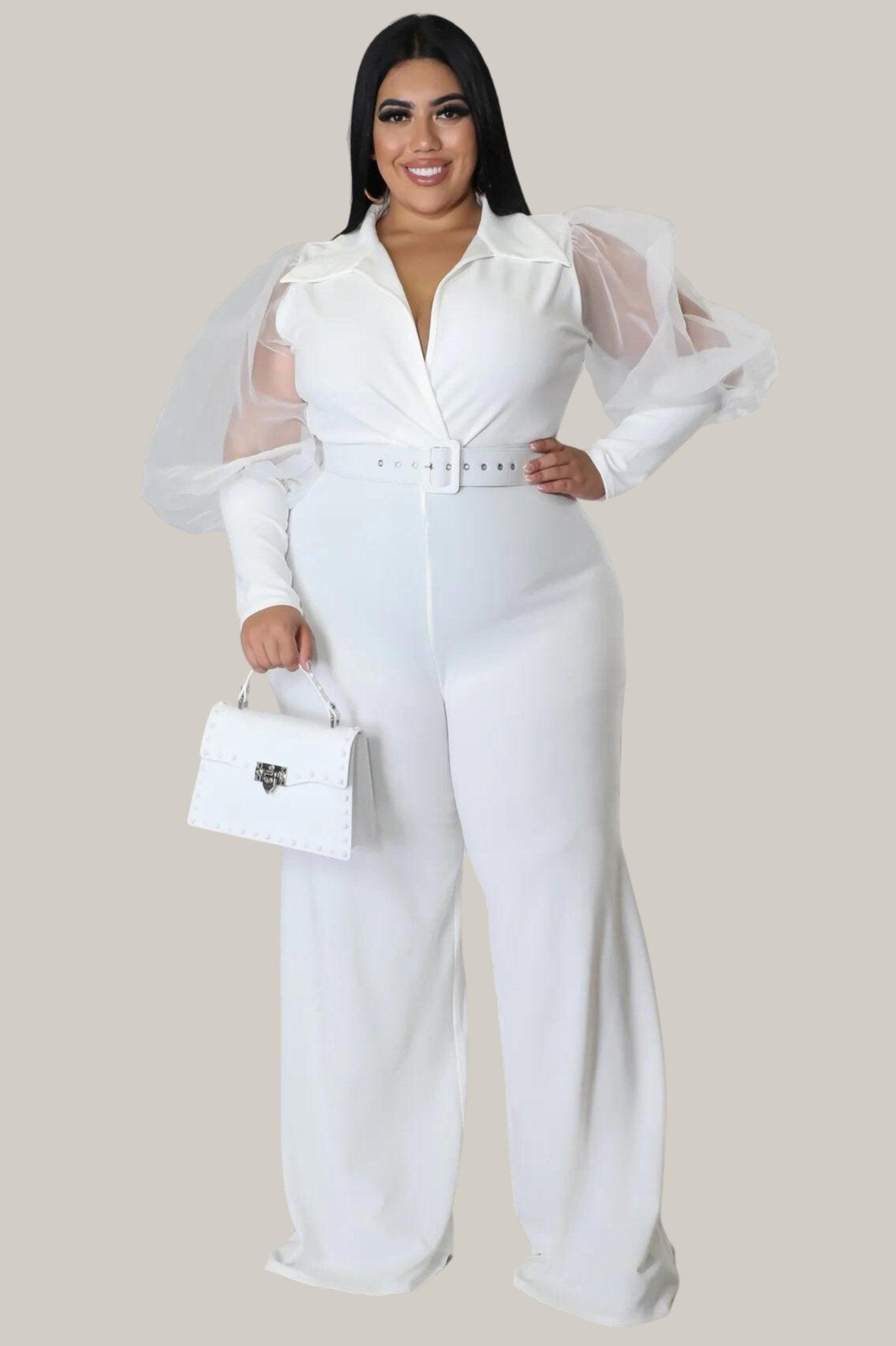 Kiana Puff Sleeves Belted Jumpsuit - MY SEXY STYLES