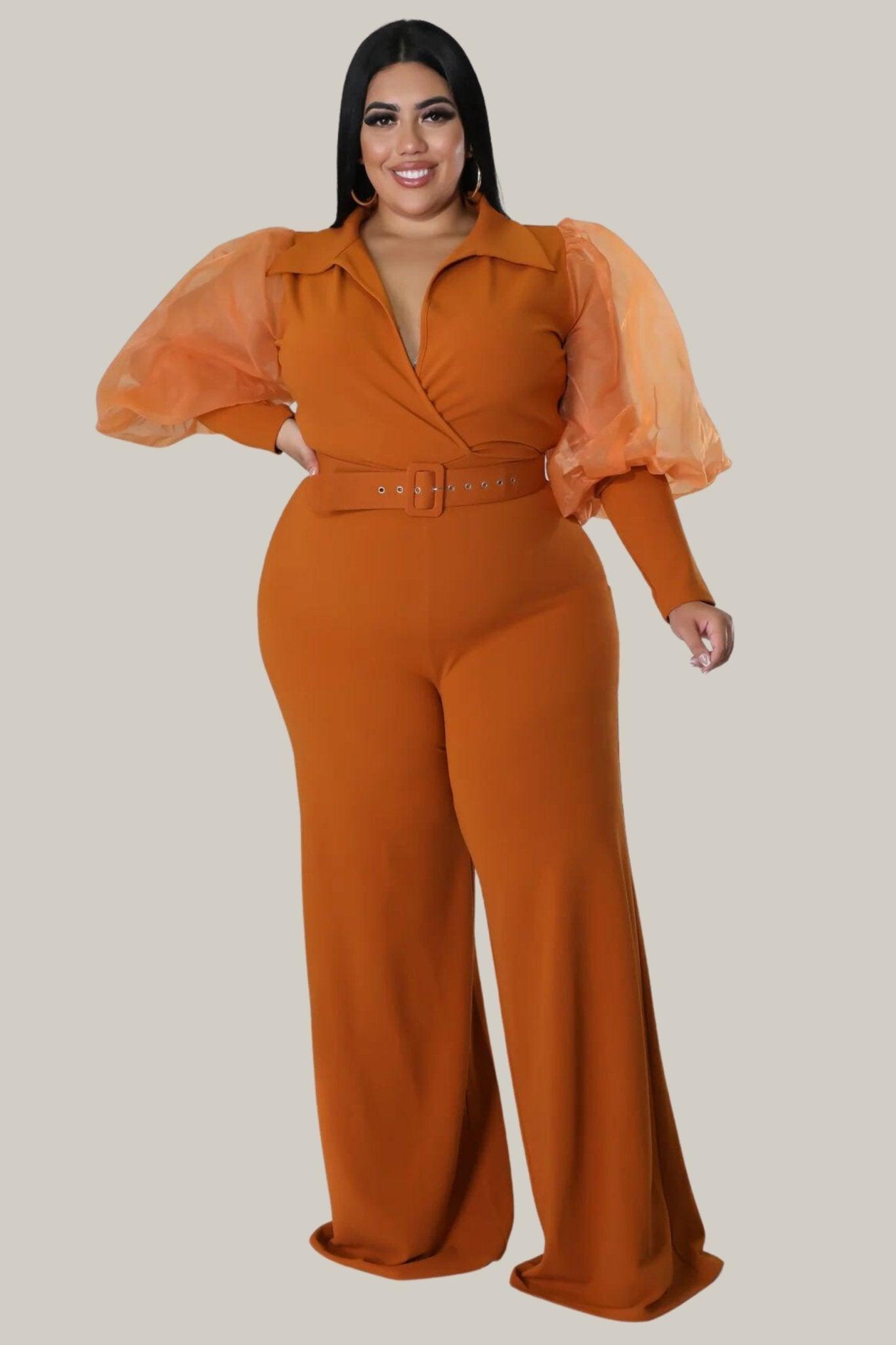 Kiana Puff Sleeves Belted Jumpsuit - MY SEXY STYLES