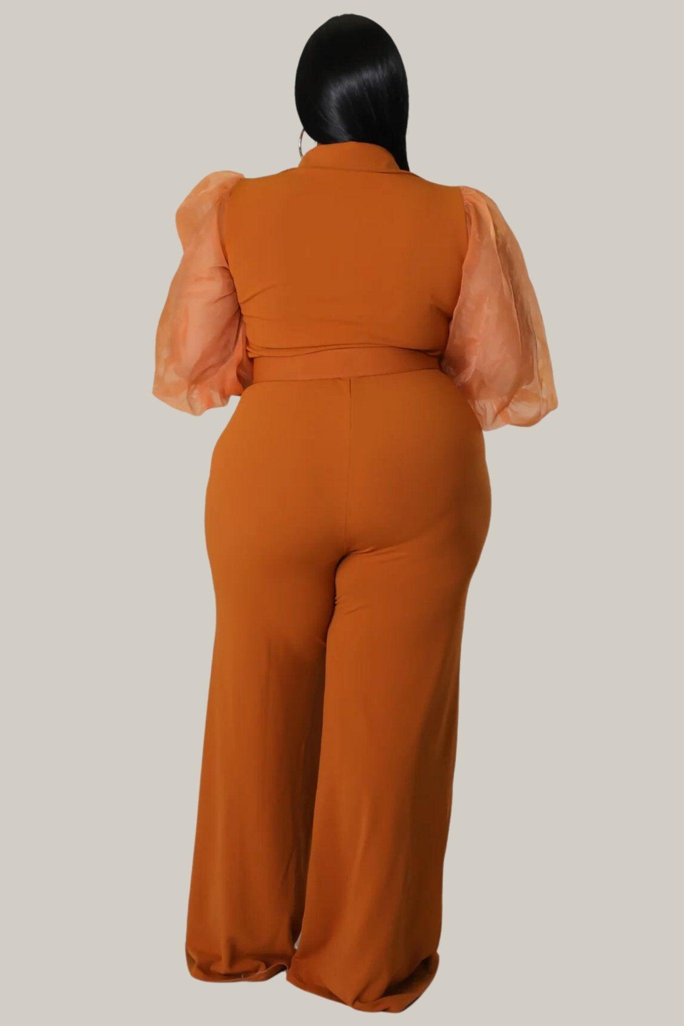 Kiana Puff Sleeves Belted Jumpsuit - MY SEXY STYLES