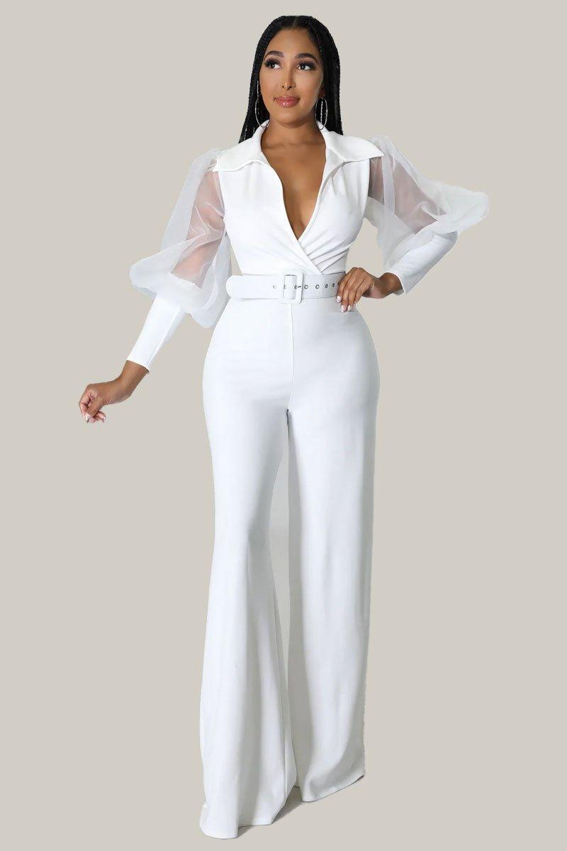 Kiana Puff Sleeves Belted Jumpsuit - MY SEXY STYLES