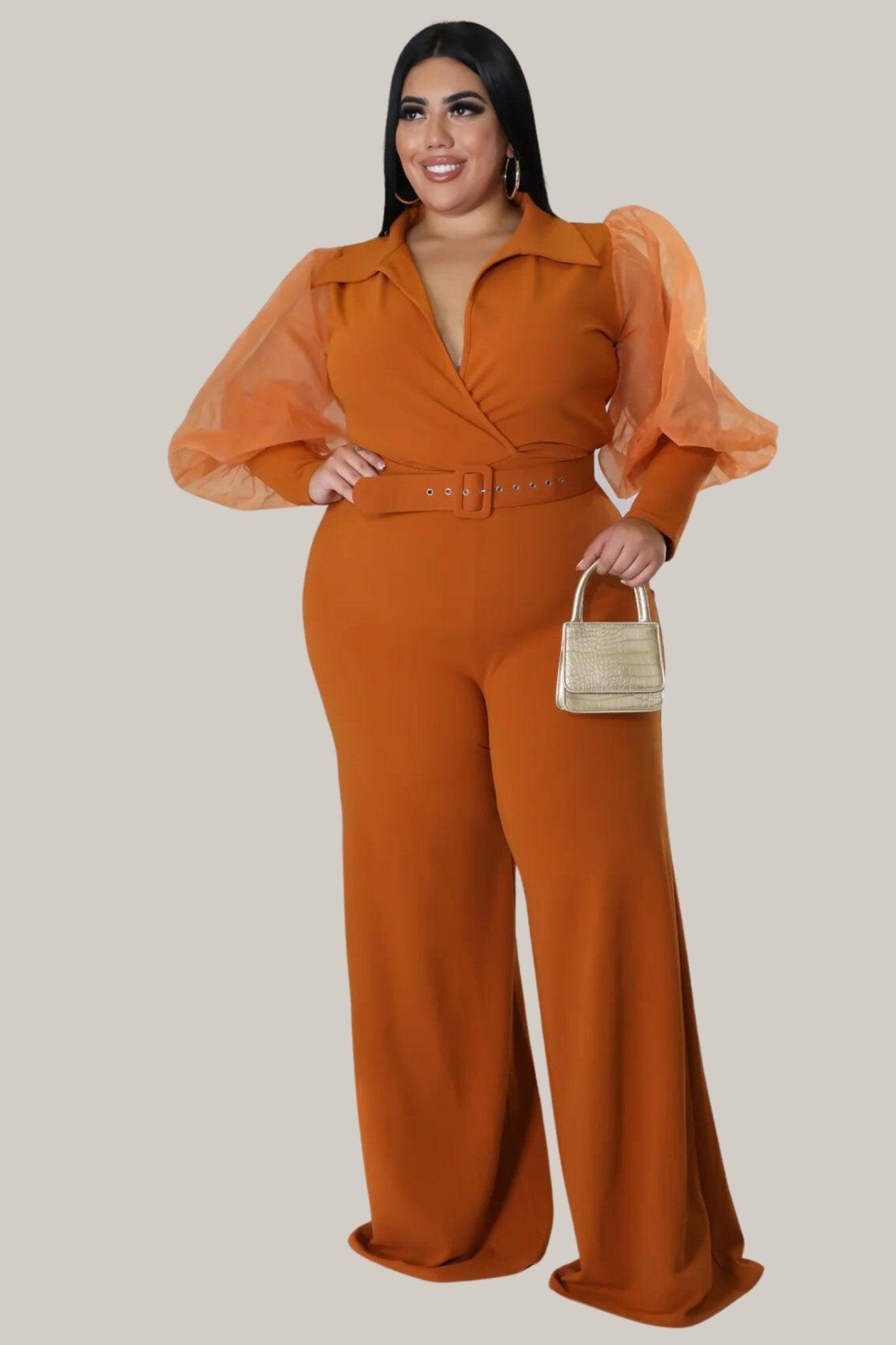 Kiana Puff Sleeves Belted Jumpsuit - MY SEXY STYLES