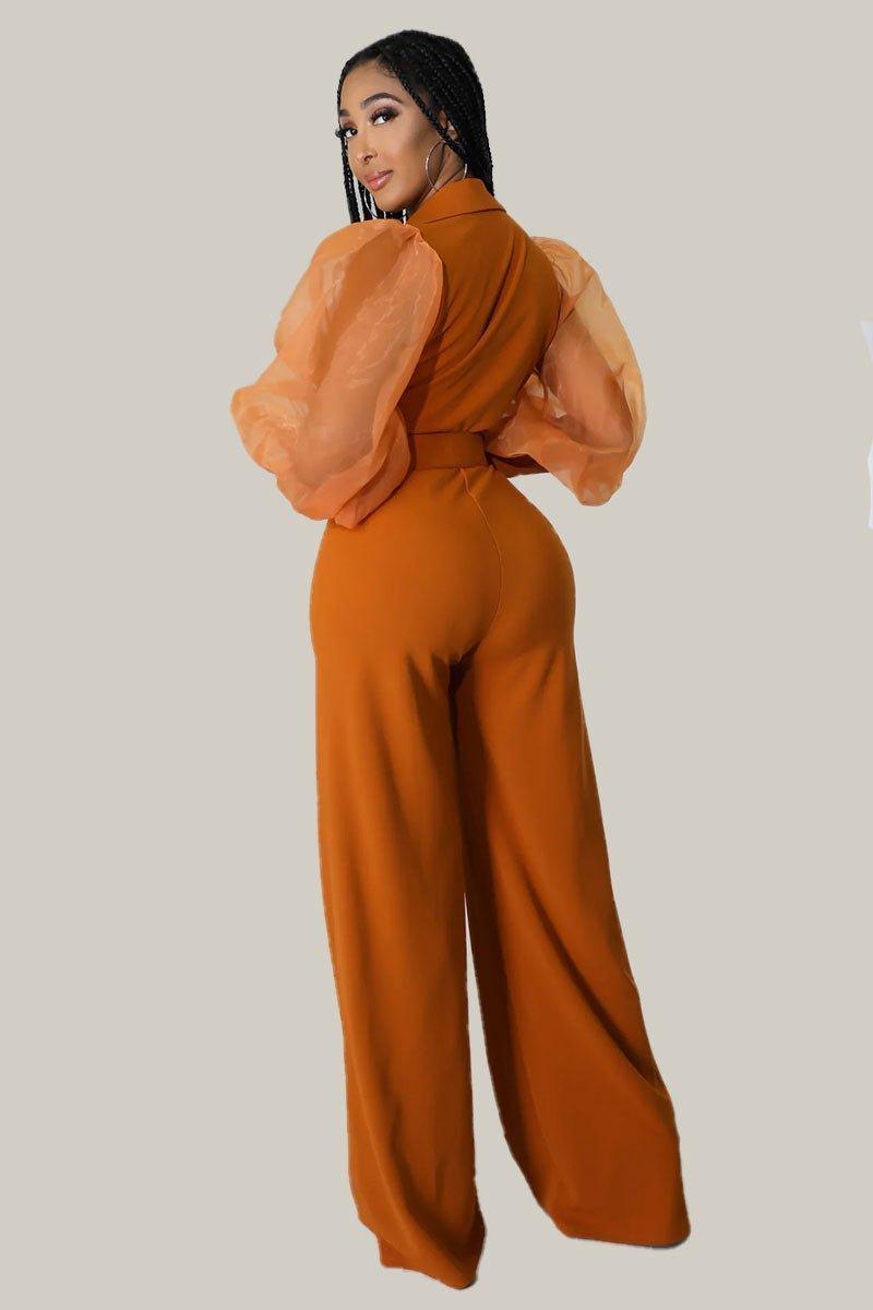 Kiana Puff Sleeves Belted Jumpsuit - MY SEXY STYLES