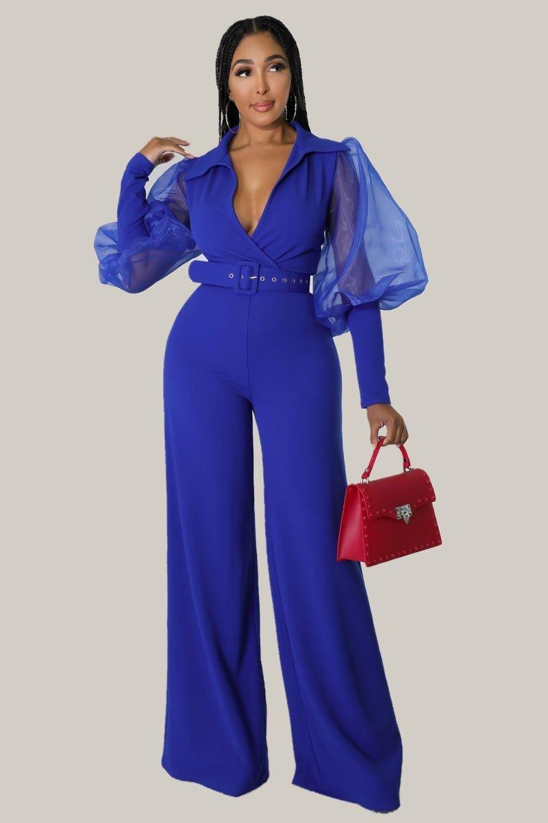 Kiana Puff Sleeves Belted Jumpsuit - MY SEXY STYLES