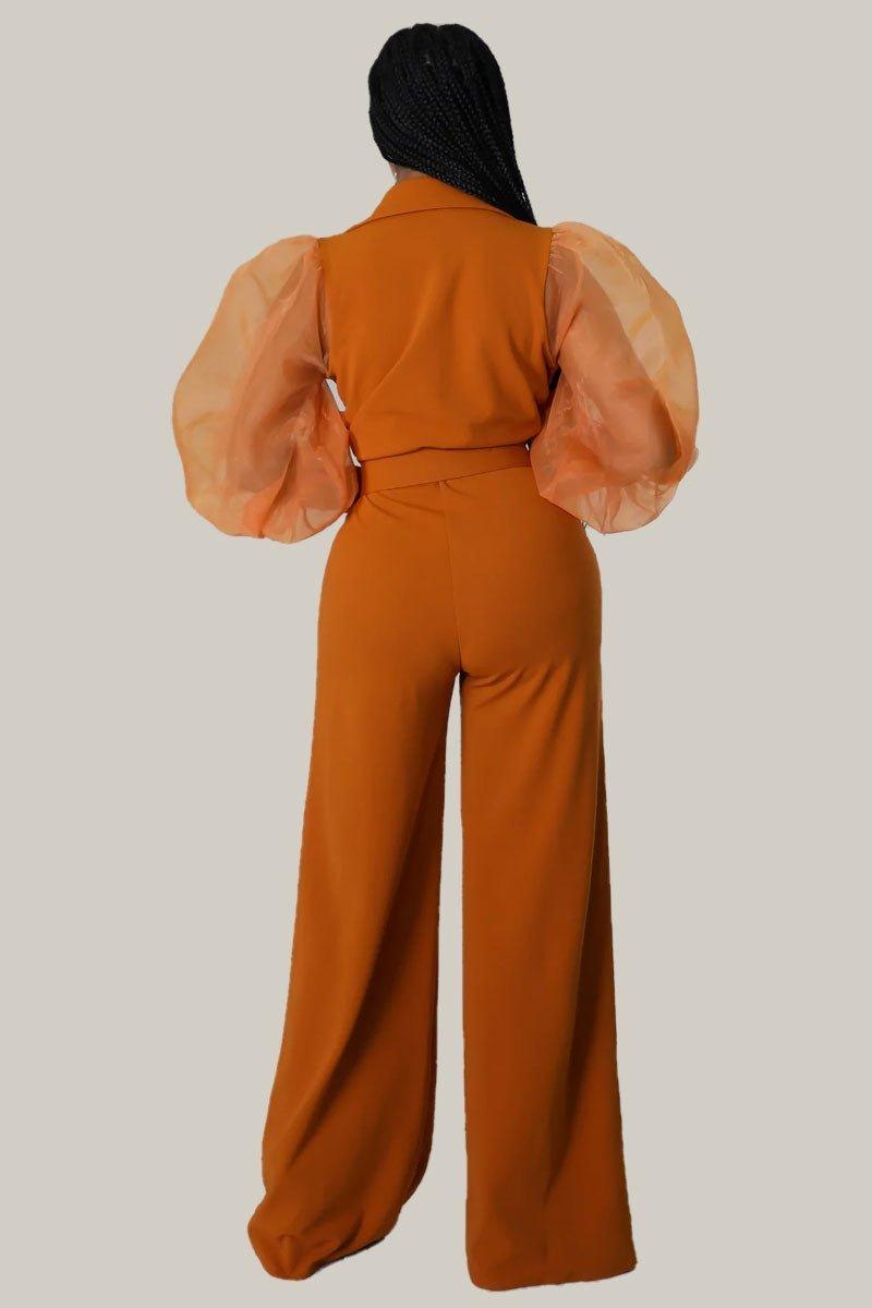 Kiana Puff Sleeves Belted Jumpsuit - MY SEXY STYLES