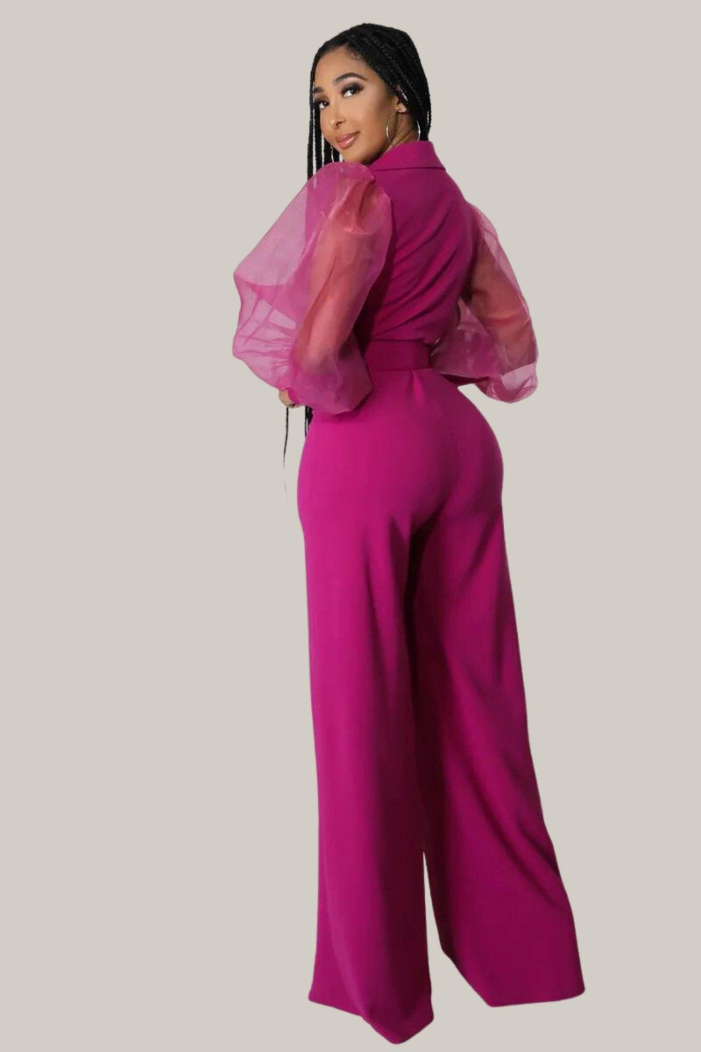 Kiana Puff Sleeves Belted Jumpsuit - MY SEXY STYLES