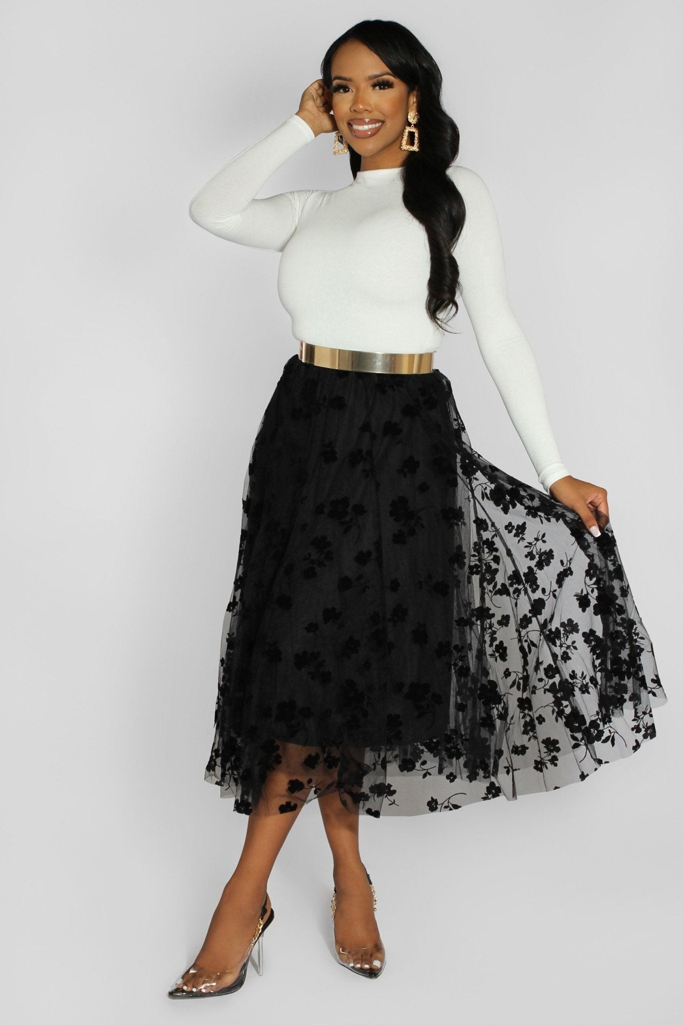 Lara Floral Mesh Midi Skirt - MY SEXY STYLES