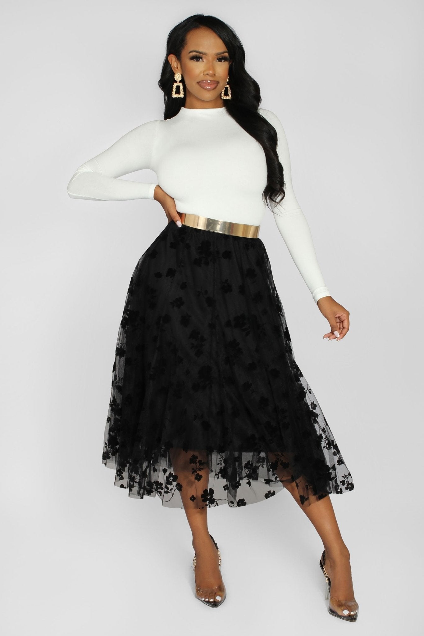 Lara Floral Mesh Midi Skirt - MY SEXY STYLES