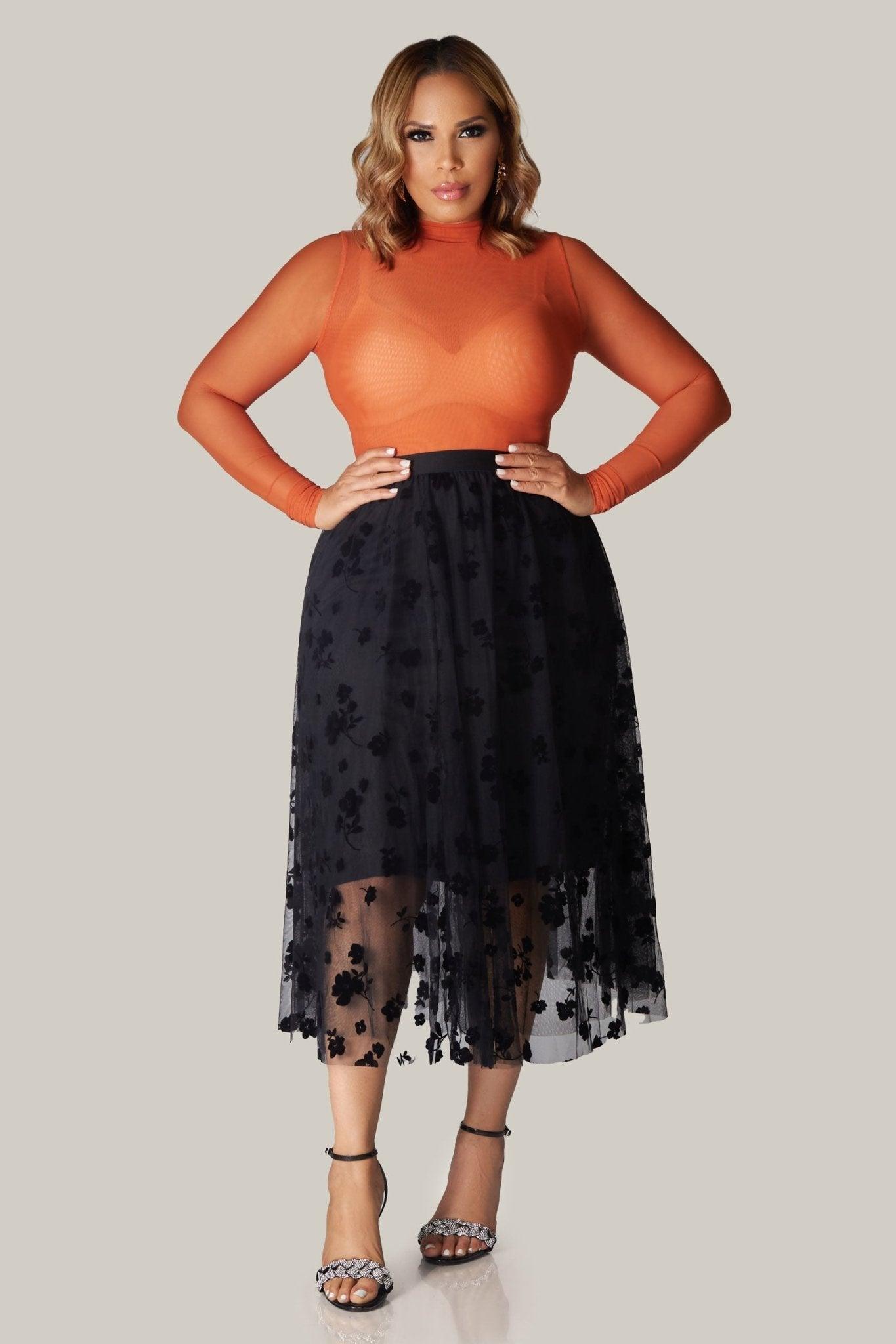 Lara Floral Mesh Midi Skirt - MY SEXY STYLES