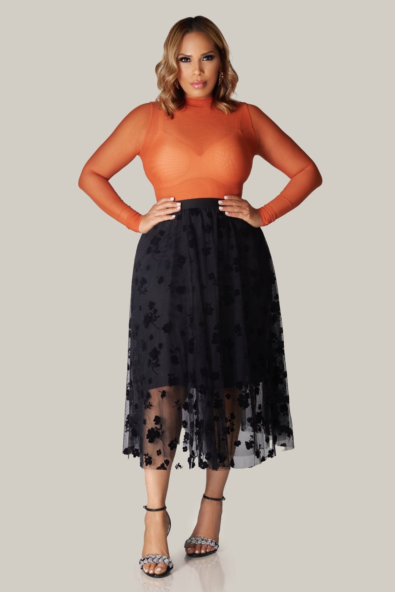 Lara Floral Mesh Midi Skirt - MY SEXY STYLES