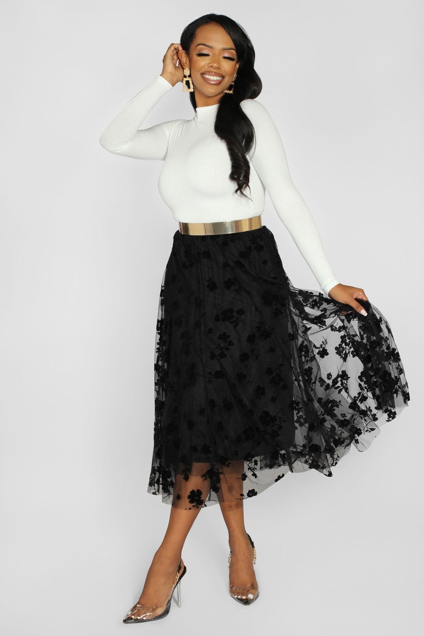 Lara Floral Mesh Midi Skirt - MY SEXY STYLES