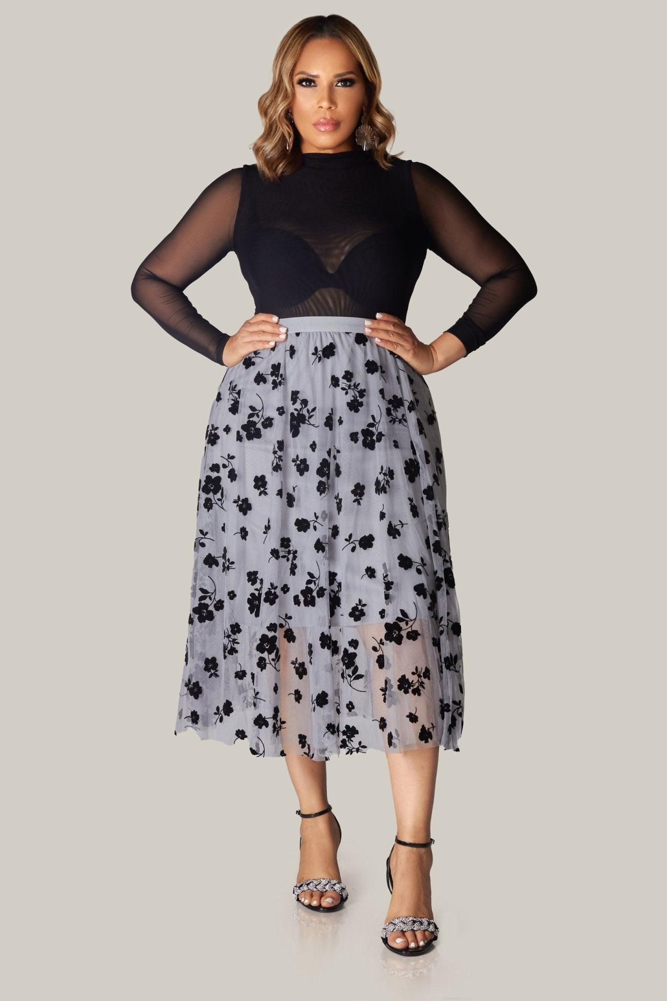 Lara Floral Mesh Midi Skirt - MY SEXY STYLES