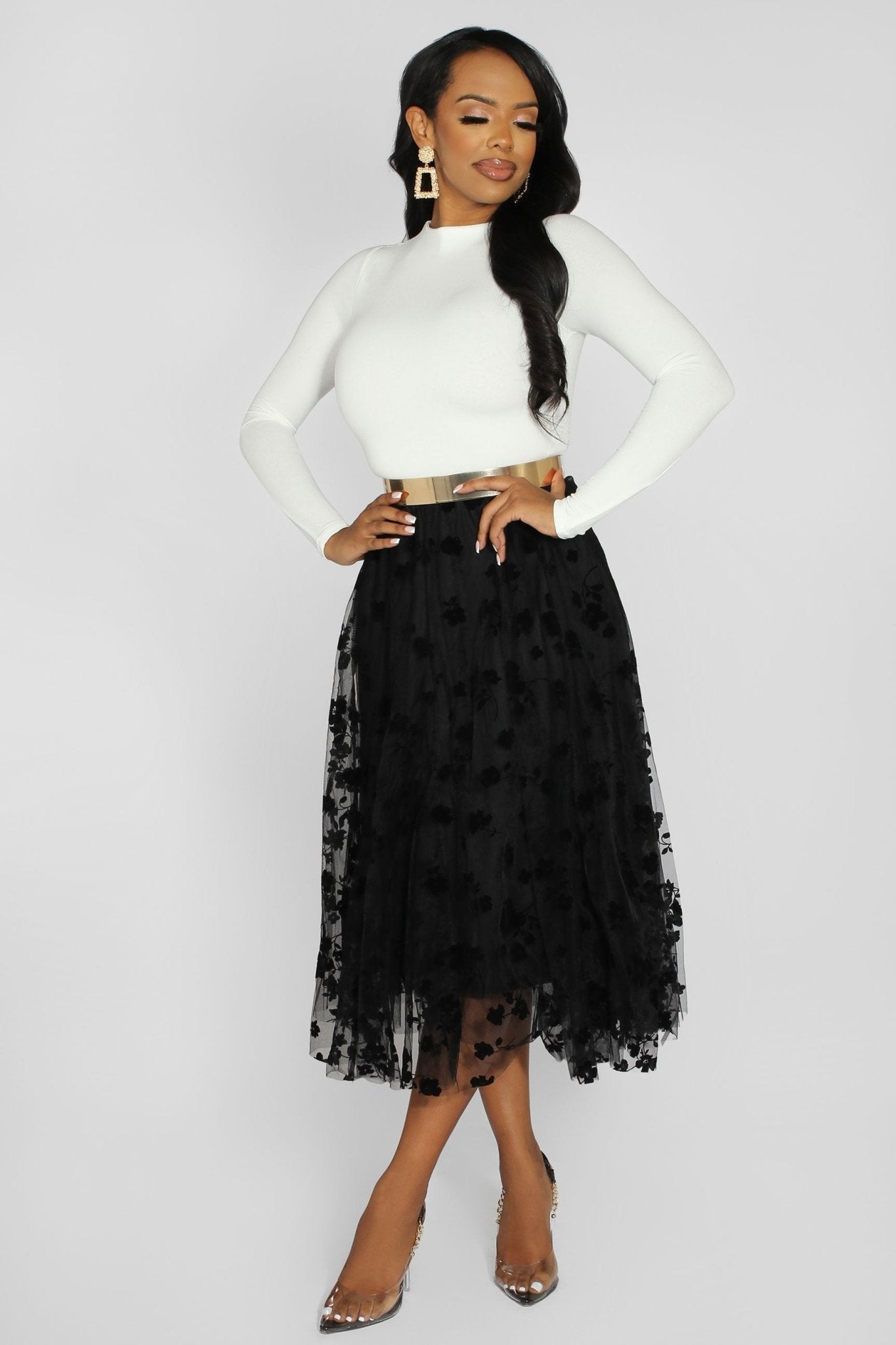 Lara Floral Mesh Midi Skirt - MY SEXY STYLES