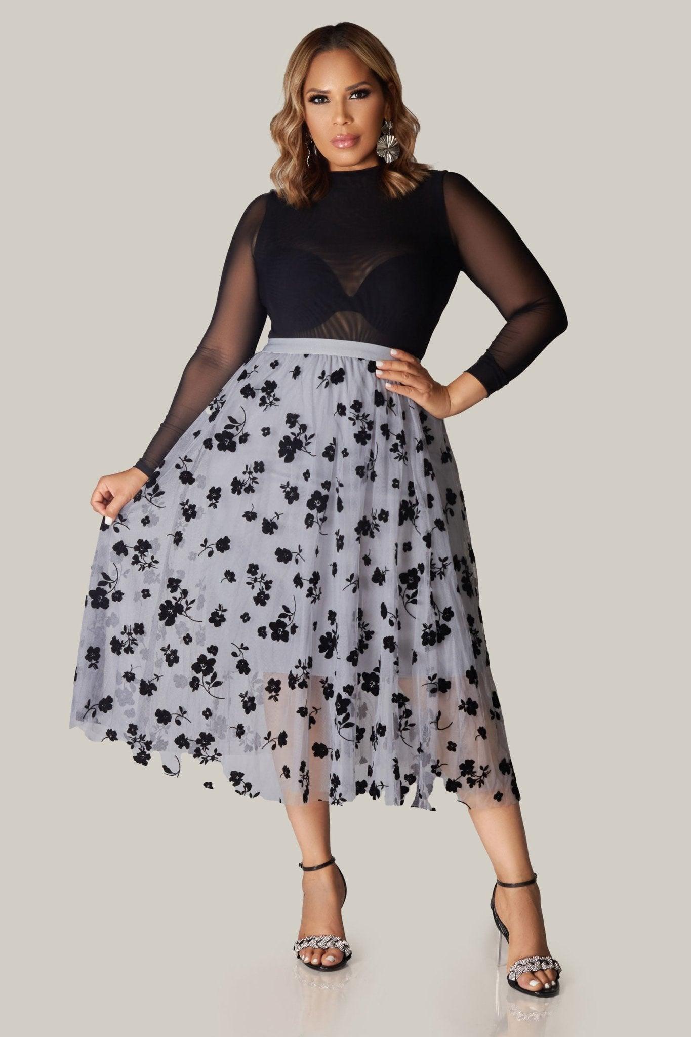 Lara Floral Mesh Midi Skirt - MY SEXY STYLES