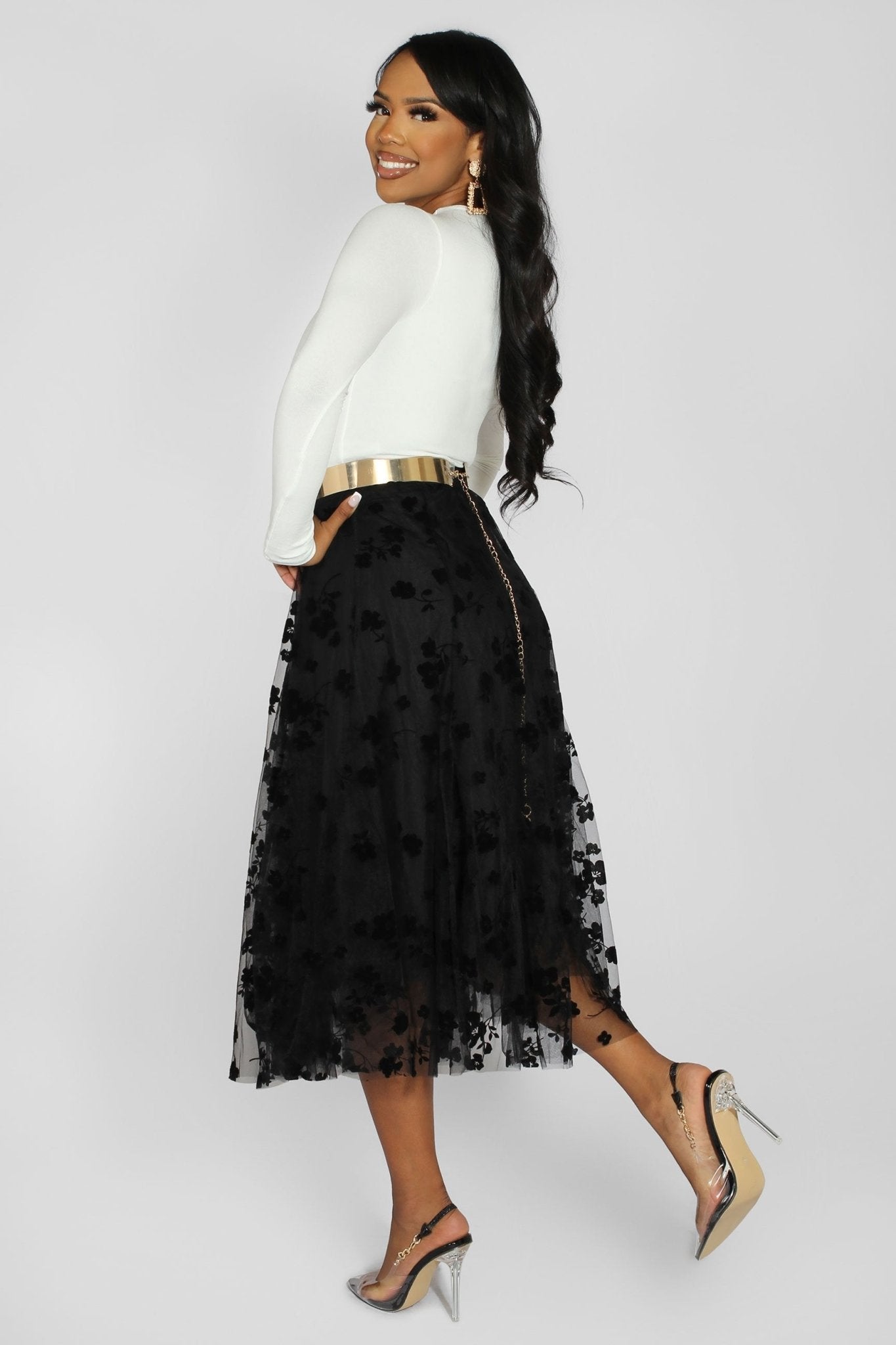Lara Floral Mesh Midi Skirt - MY SEXY STYLES