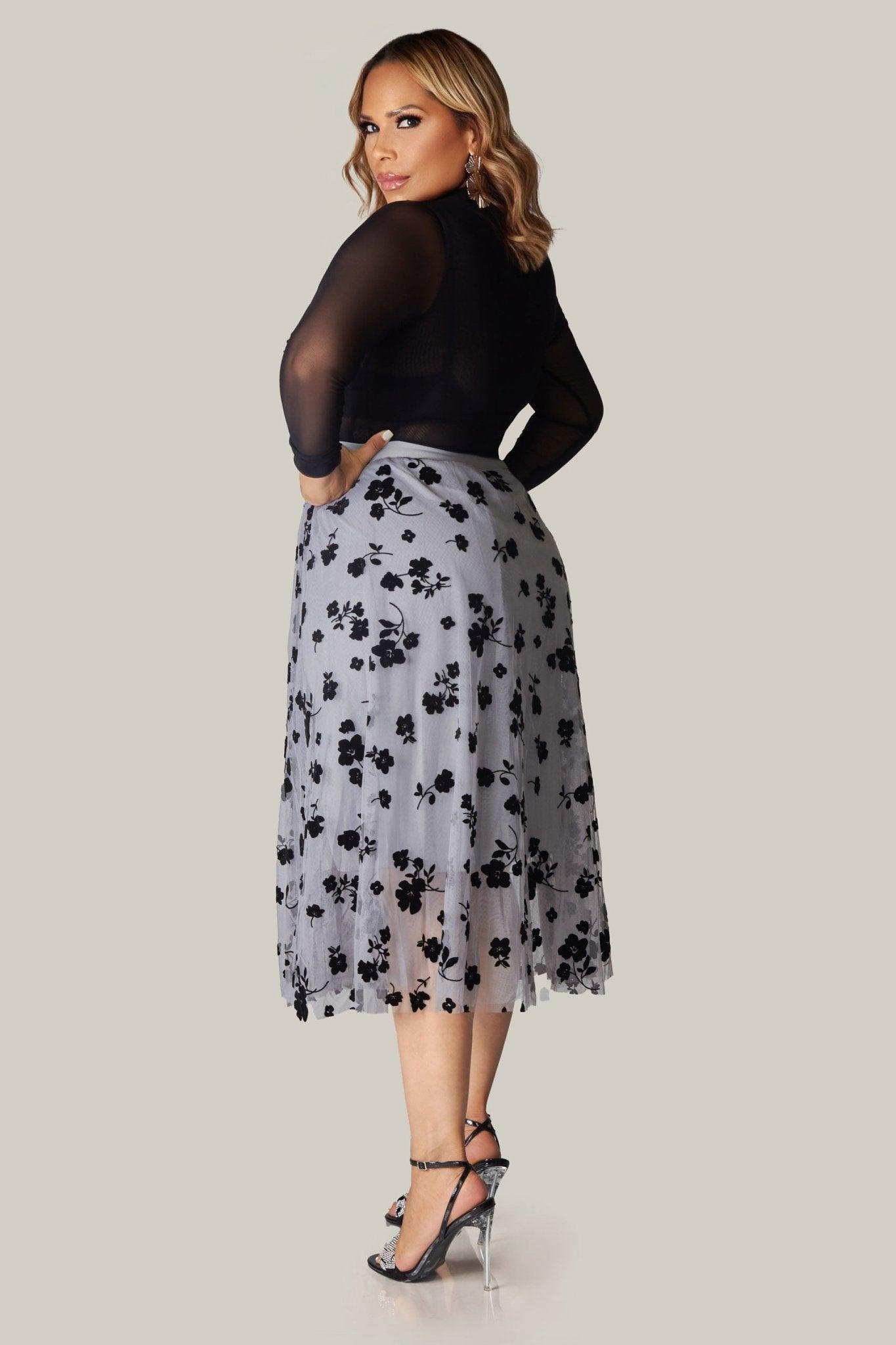 Lara Floral Mesh Midi Skirt - MY SEXY STYLES