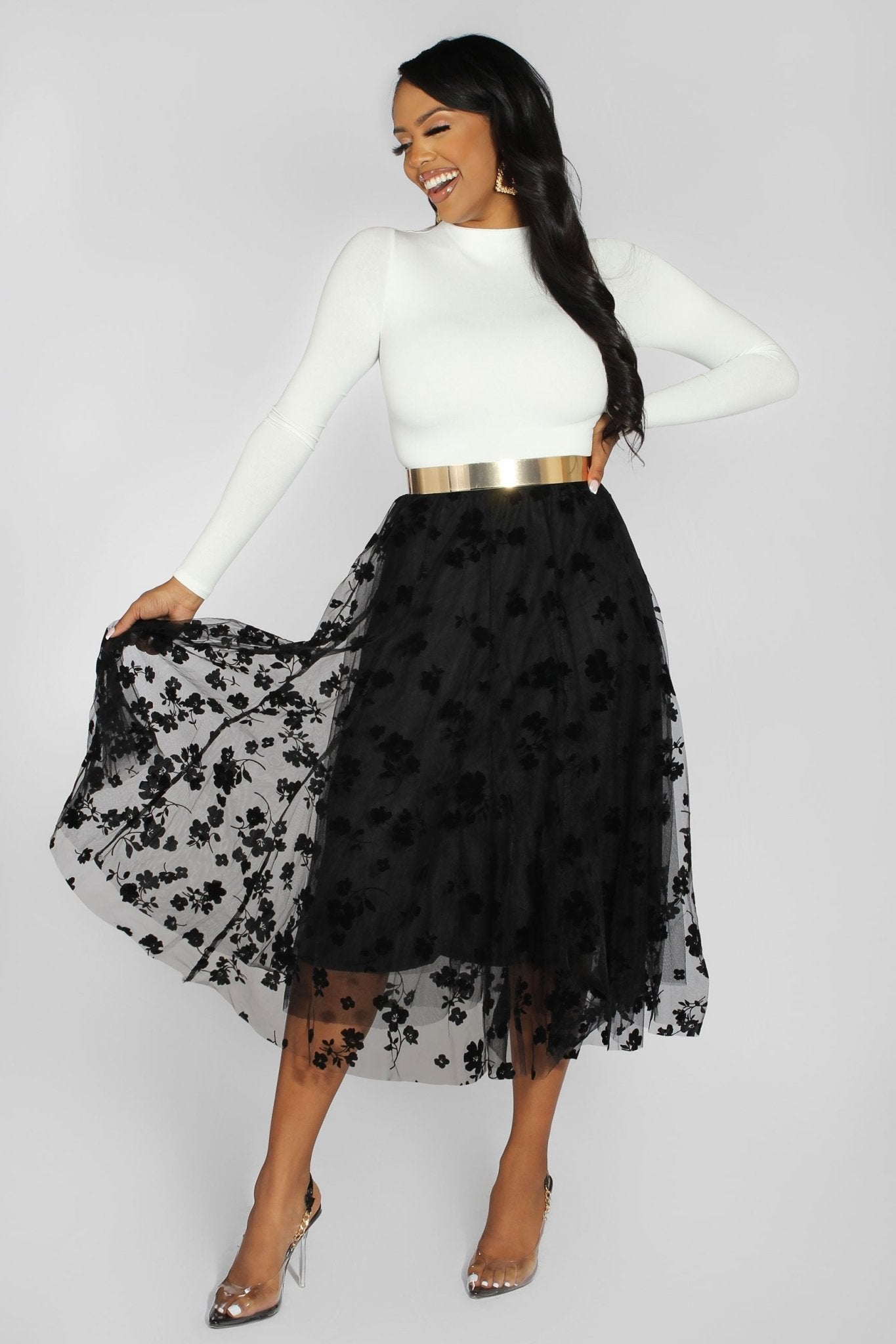Lara Floral Mesh Midi Skirt - MY SEXY STYLES